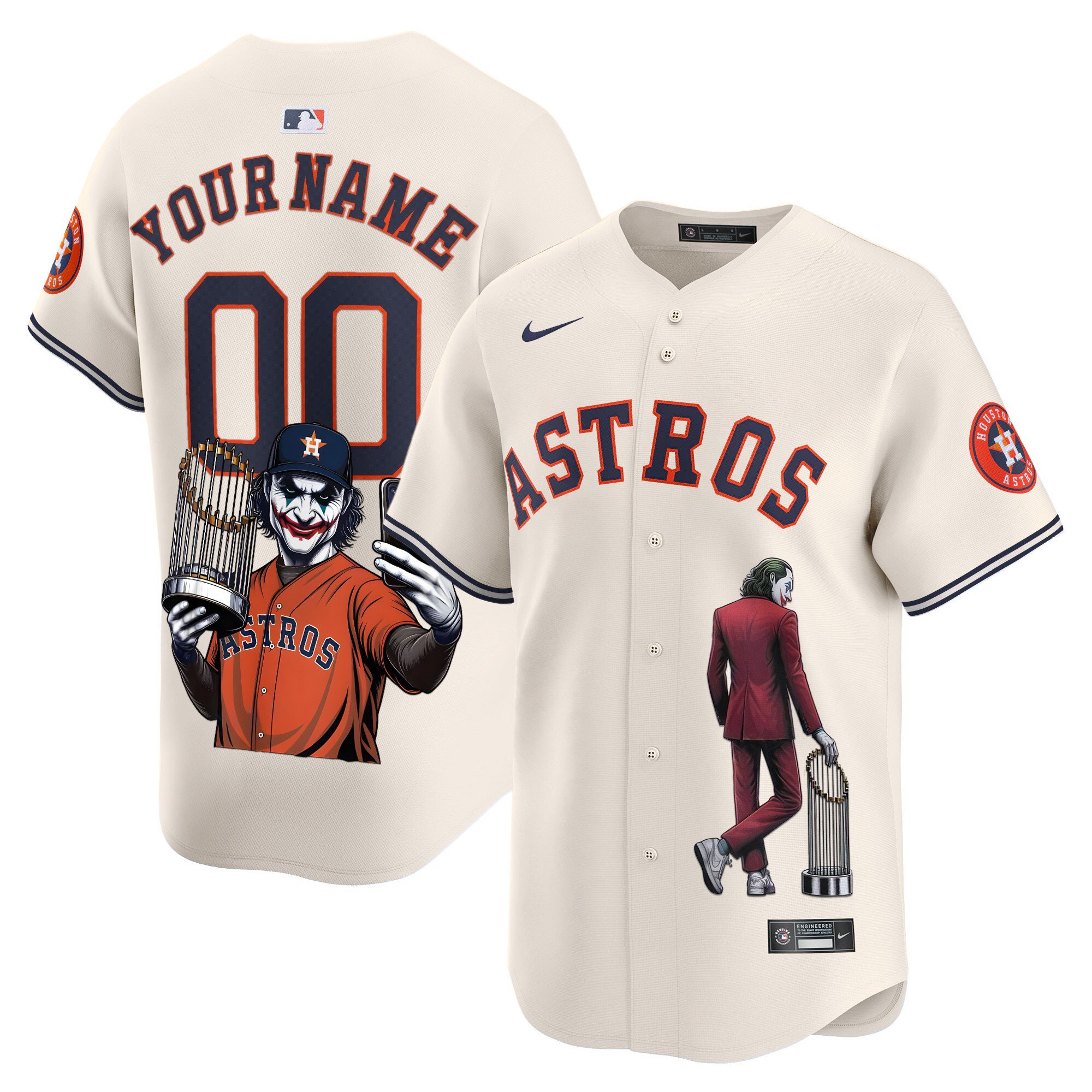 Men Houston Astros Joker Vapor Premier Limited Custom Cream Jersey - Printed