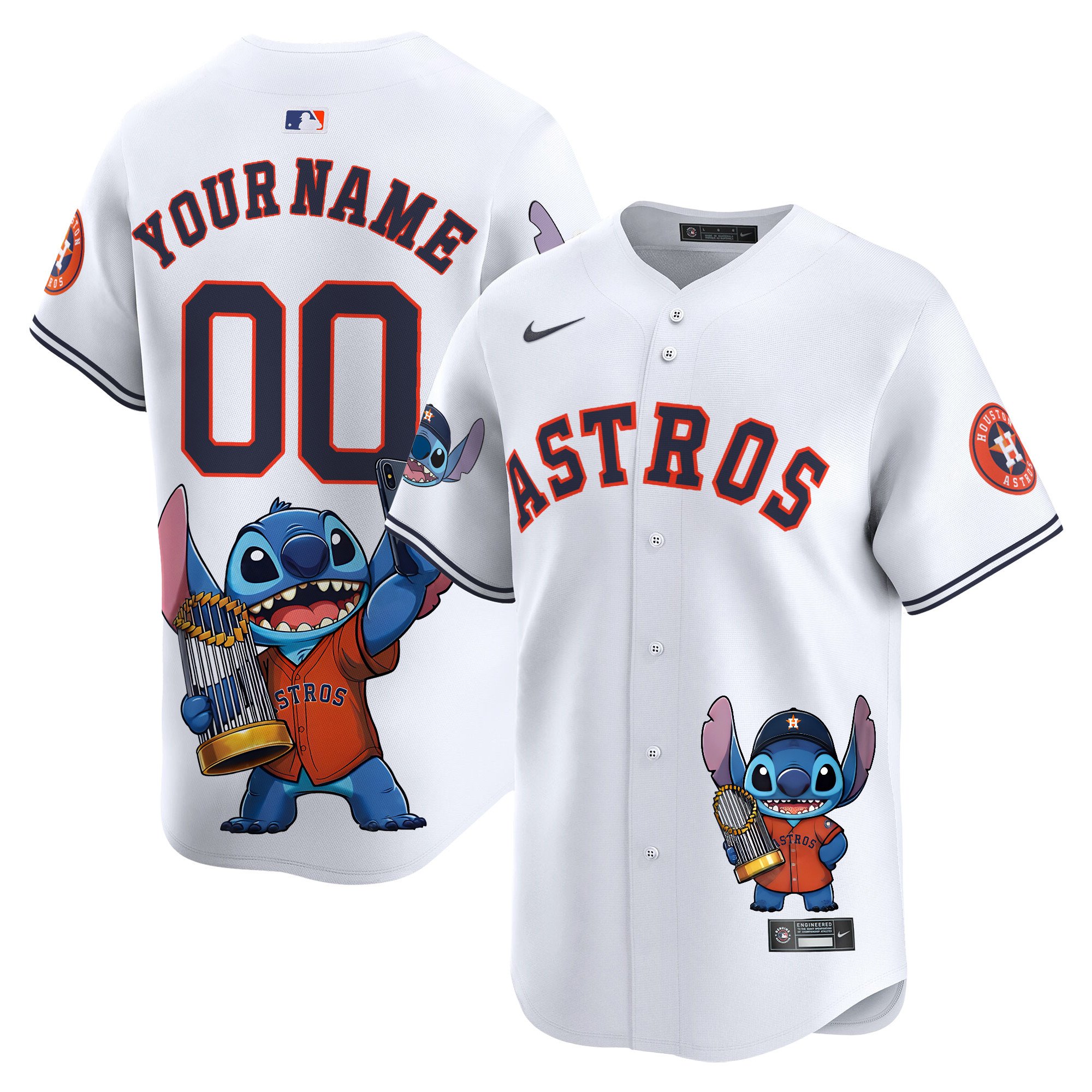 Men Houston Astros Lilo And Stitch Premier Limited Custom White Jersey - Printed