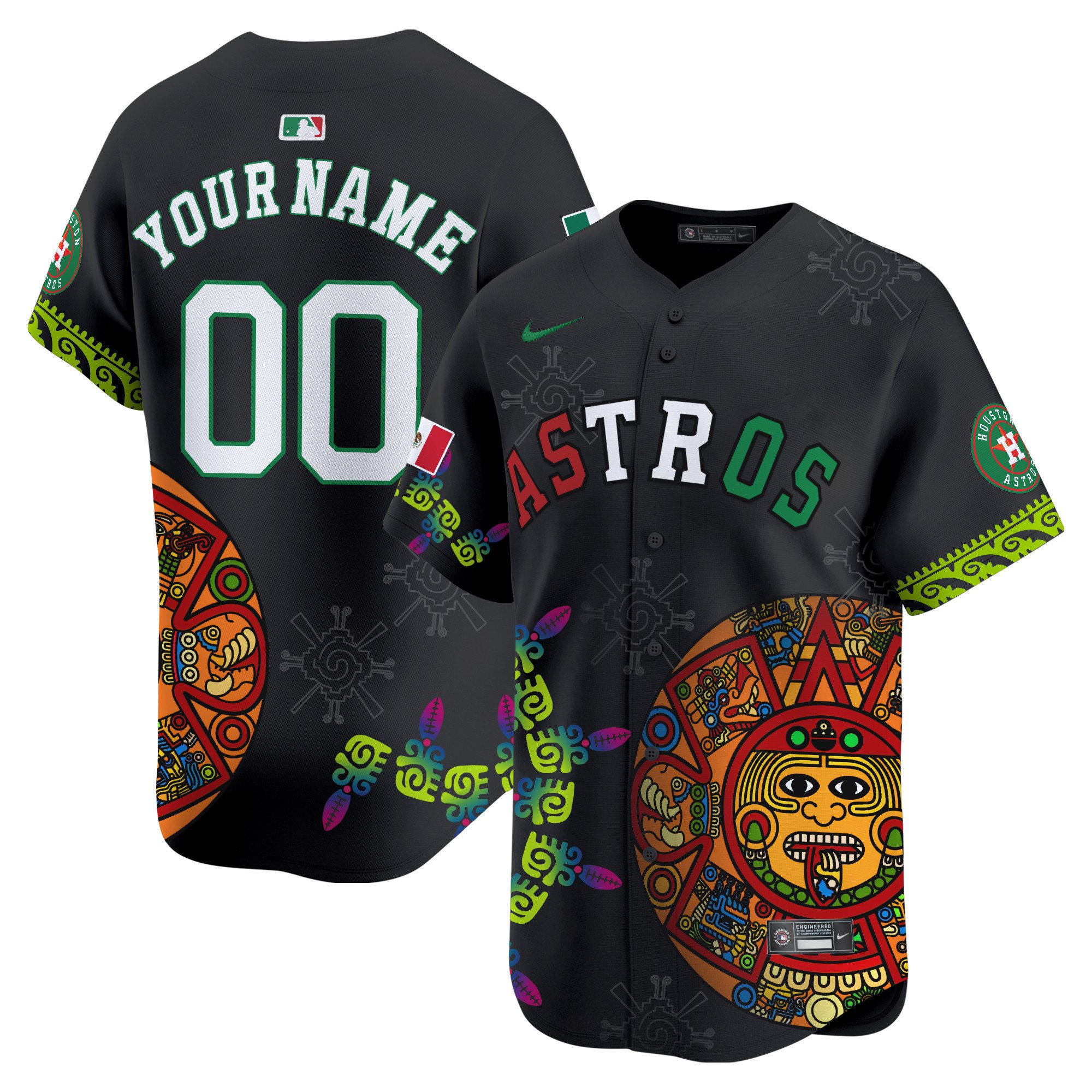 Men Houston Astros Mexico Aztec Calendar Vapor Premier Limited Custom Black Jersey - Printed