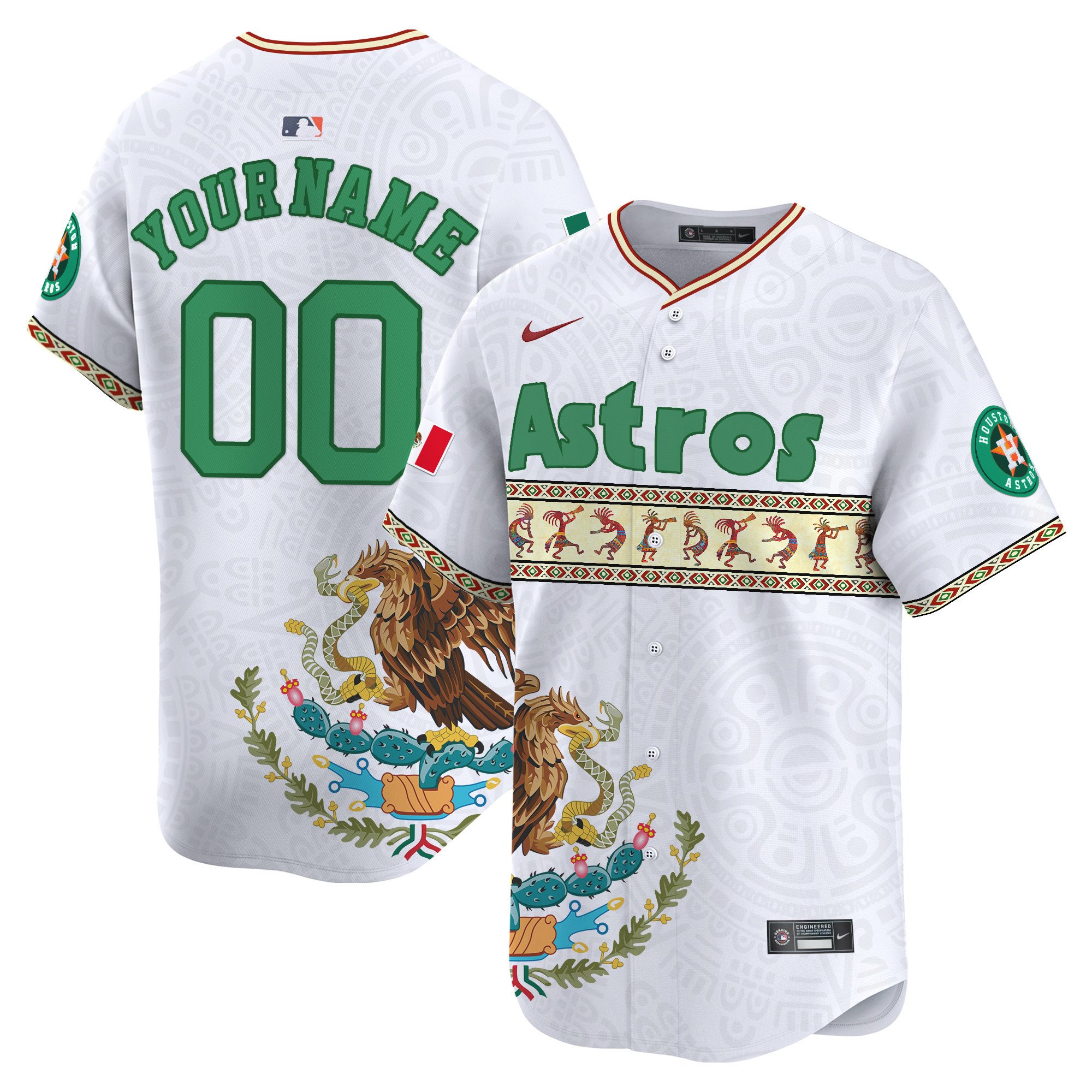 Men Houston Astros Mexico Aztec Vapor Premier Limited Custom White Jersey V2 - Printed