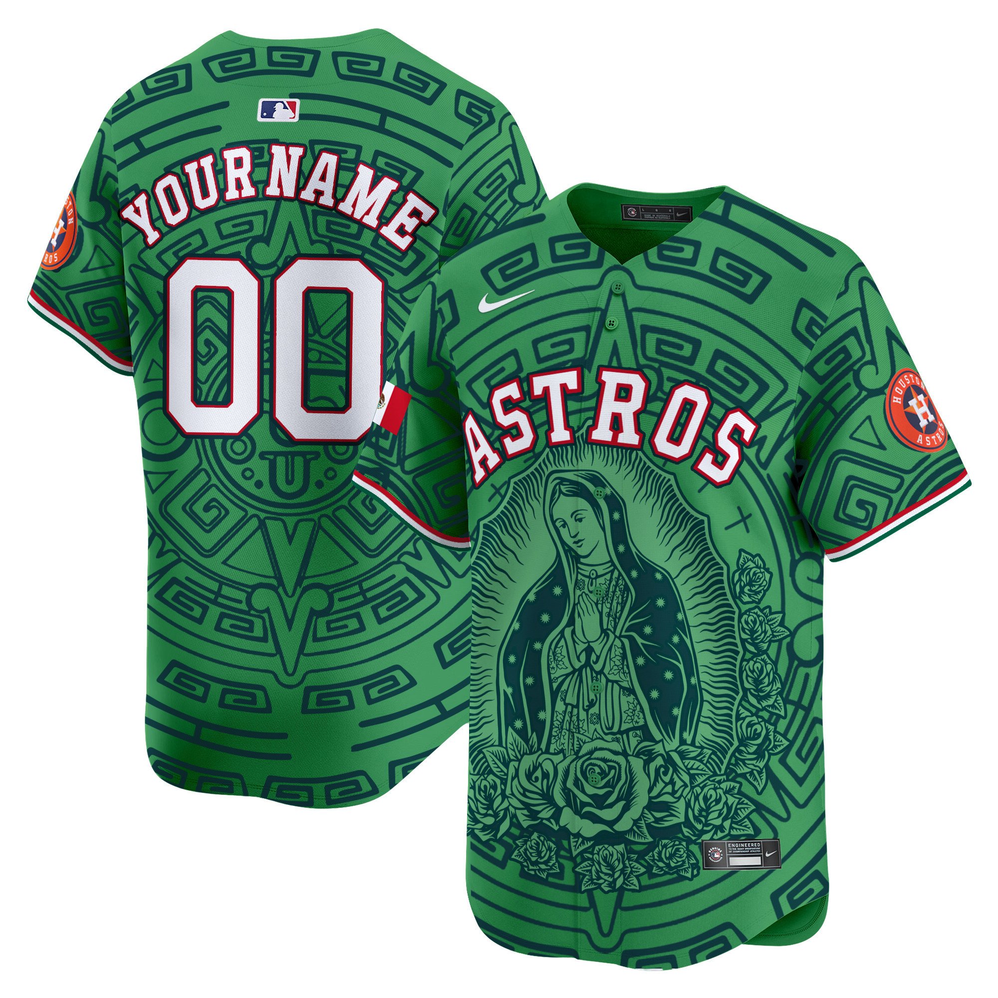 Men Houston Astros Mexico Guadalupe Vapor Premier Limited Custom Green Jersey - Printed