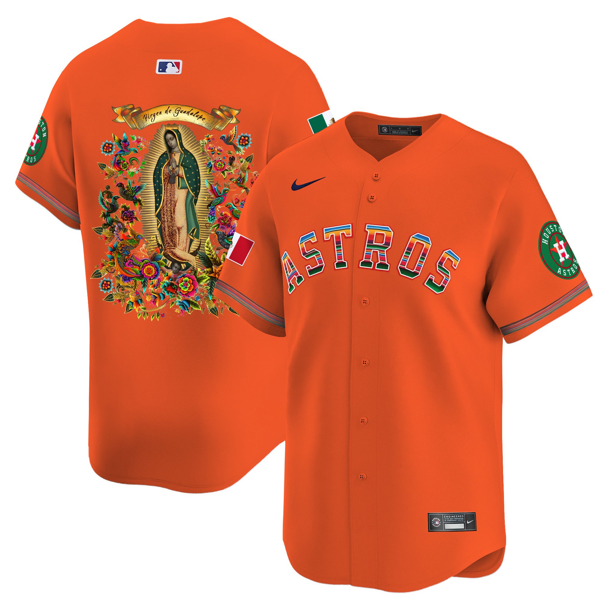 Men Houston Astros Mexico Guadalupe Vapor Premier Limited Orange Jersey - Printed