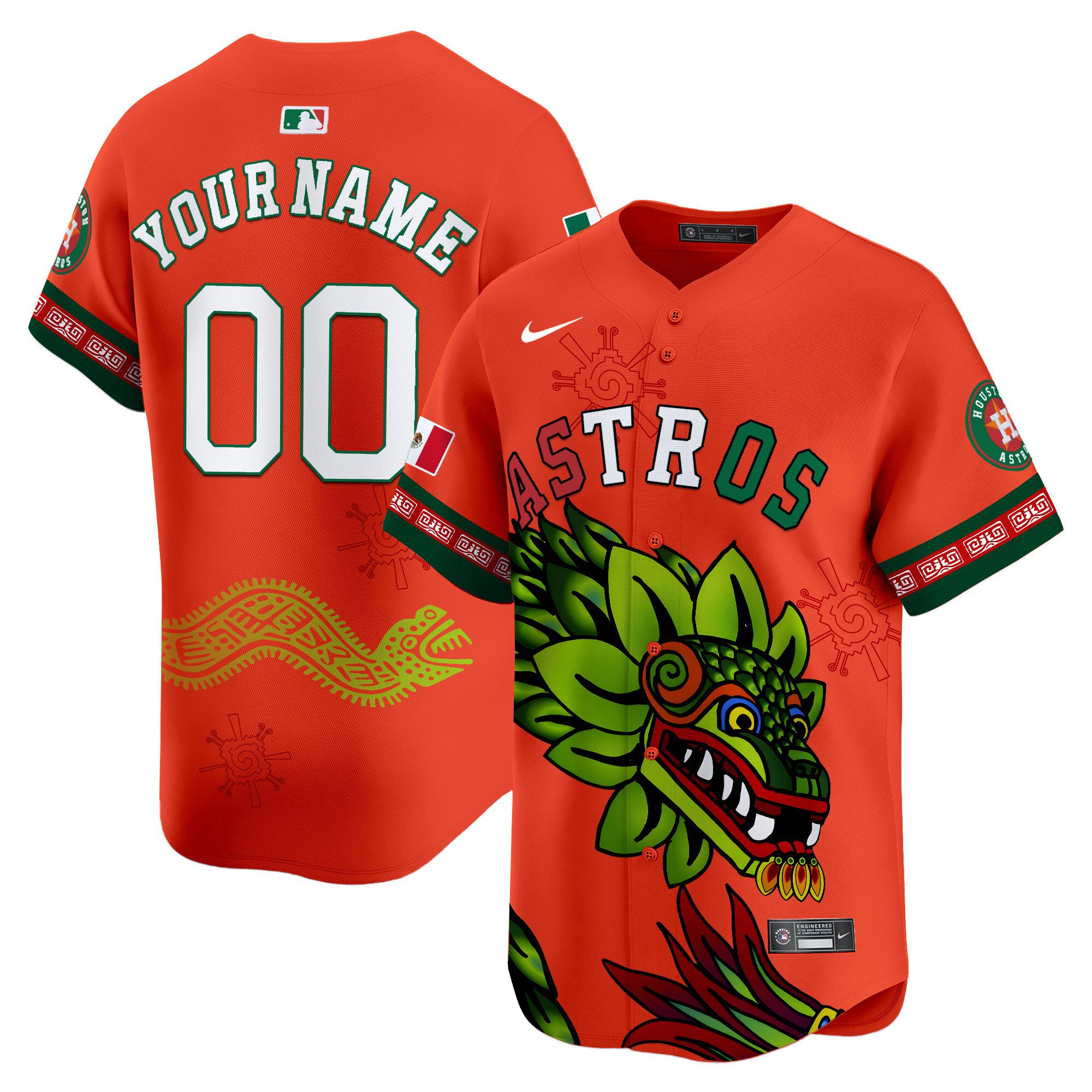 Men Houston Astros Mexico Quetzalcoatl Aztec Vapor Limited Custom Orange Jersey - Printed