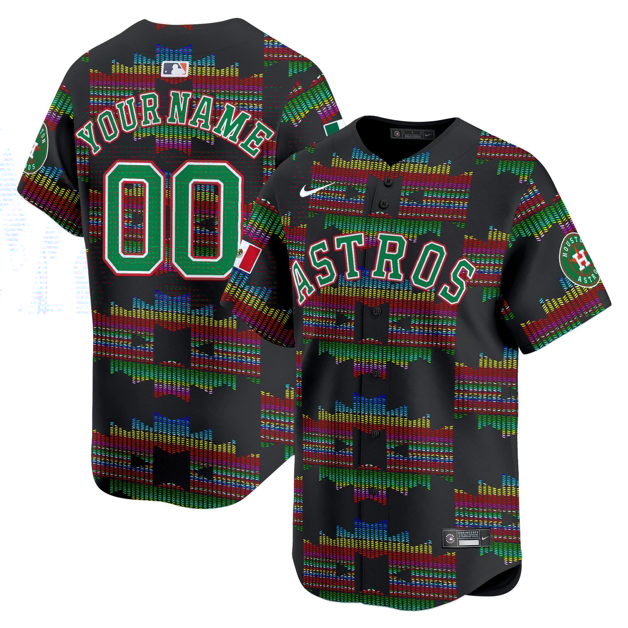 Men Houston Astros Mexico Serape Style Vapor Premier Limited Custom Black Jersey - Printed