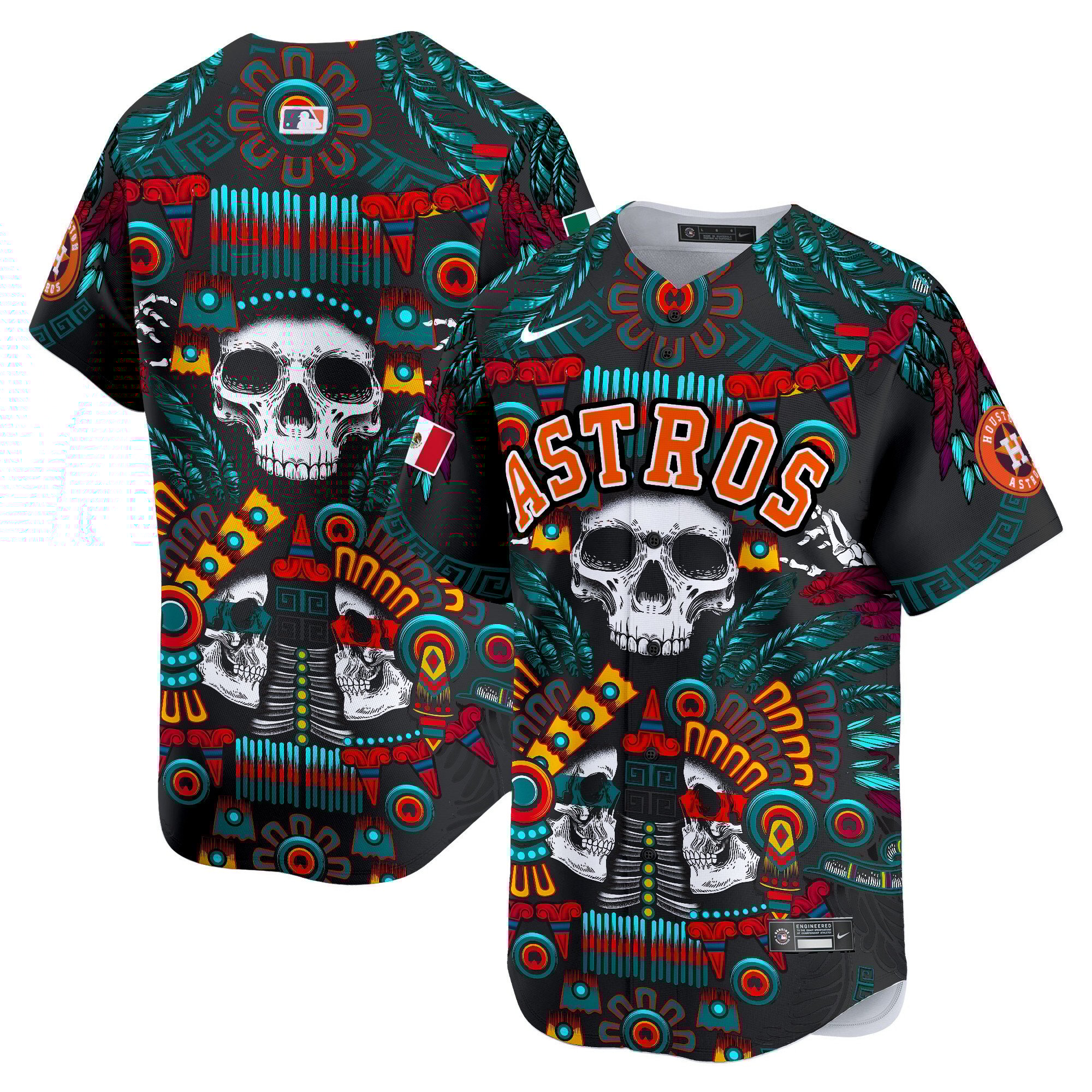 Men Houston Astros Mexico Skull Vapor Premier Limited Jersey V2 - Printed