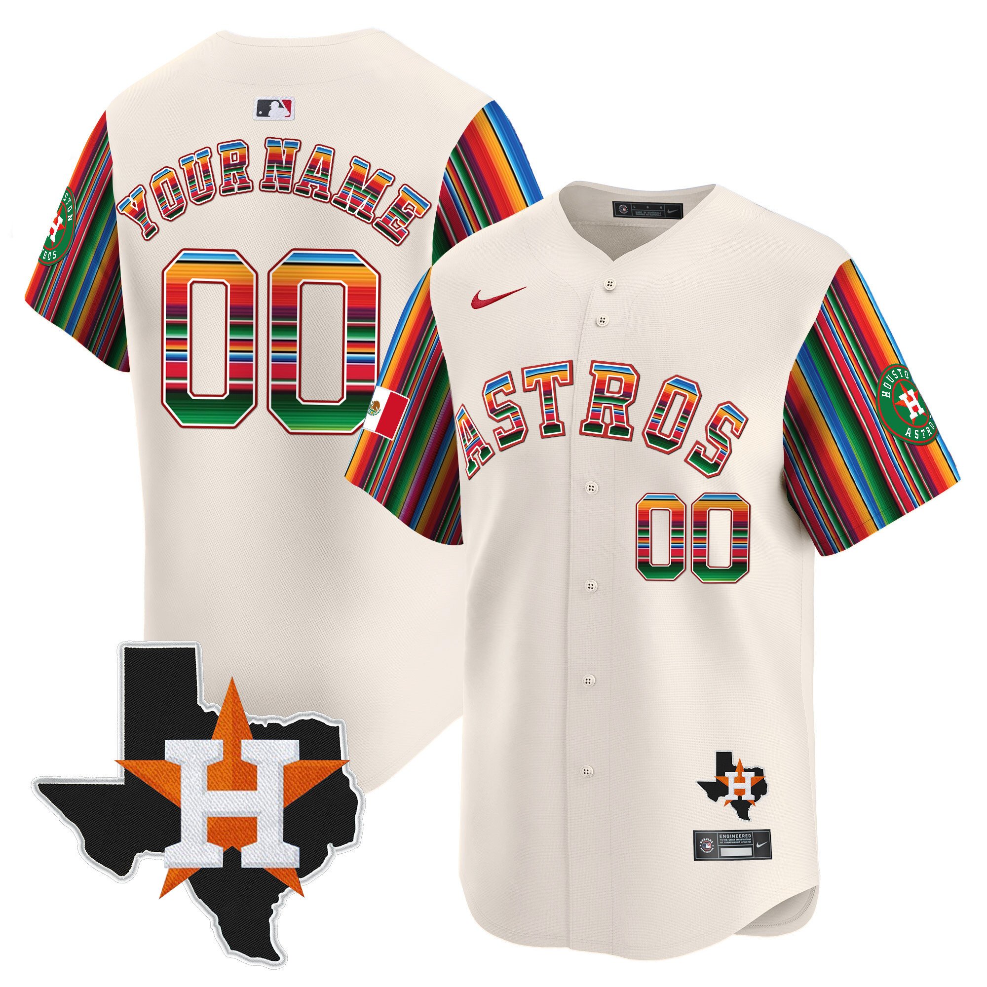 Men Houston Astros Mexico Texas Patch Vapor Premier Limited Custom Cream Jersey V5 - All Stitched