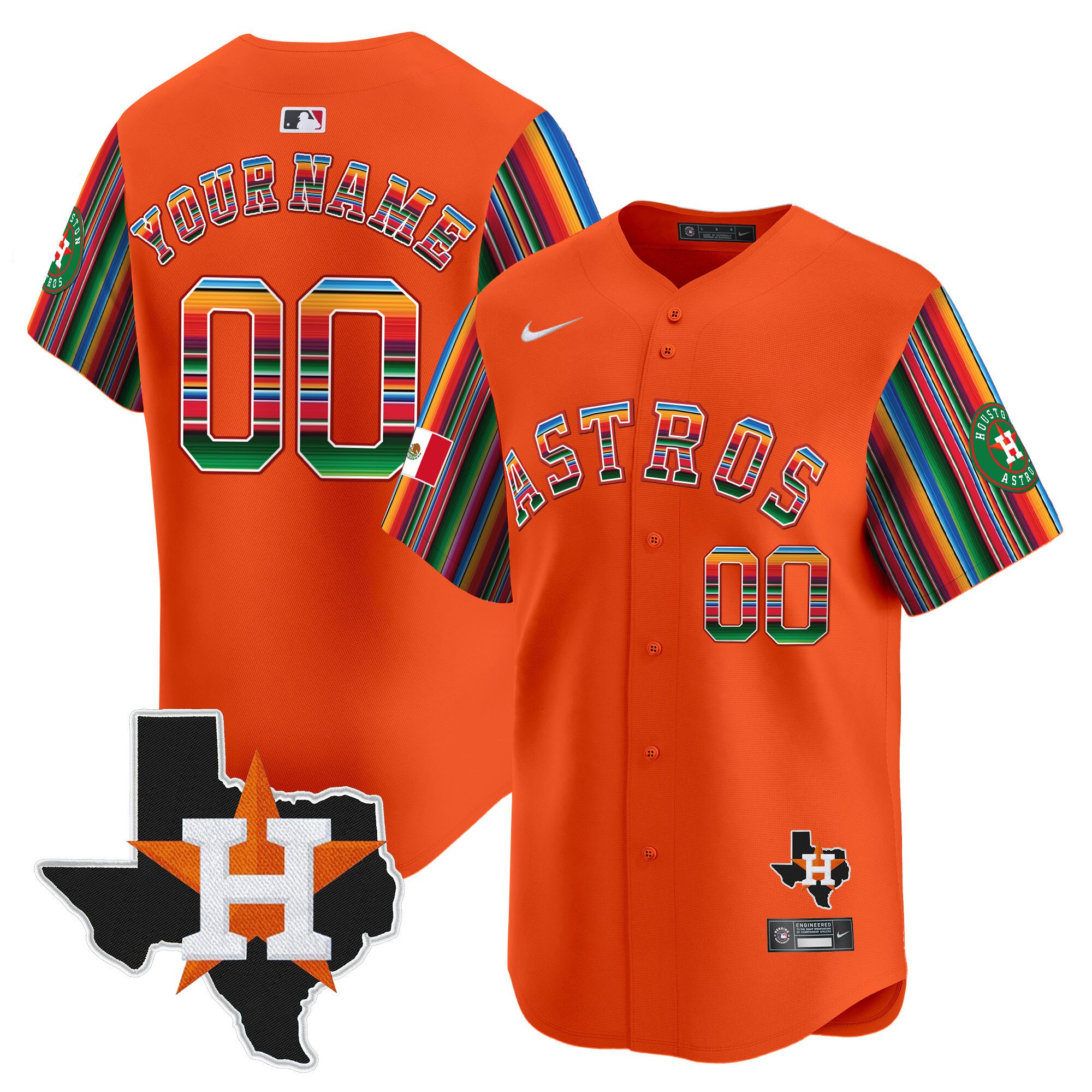 Men Houston Astros Mexico Texas Patch Vapor Premier Limited Custom Orange Jersey V5 - All Stitched