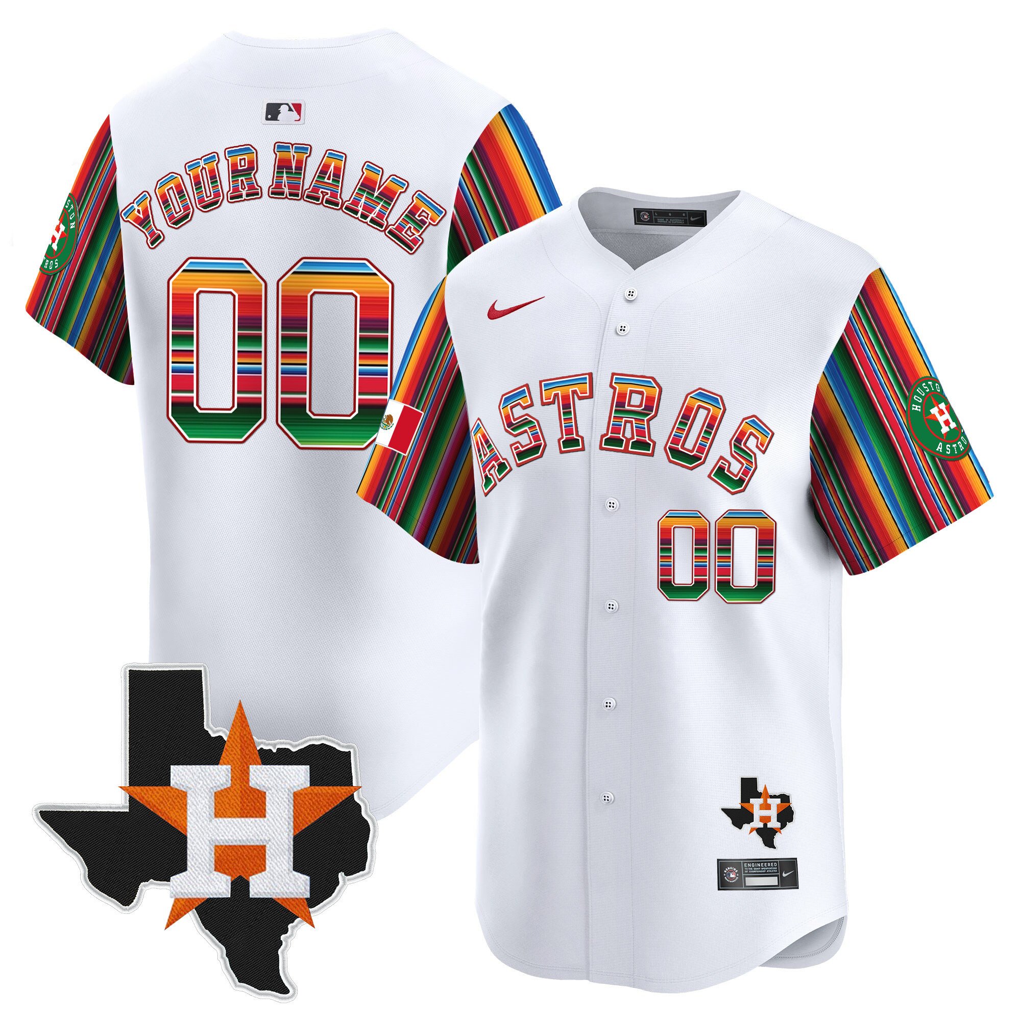 Men Houston Astros Mexico Texas Patch Vapor Premier Limited Custom White Jersey V5 - All Stitched