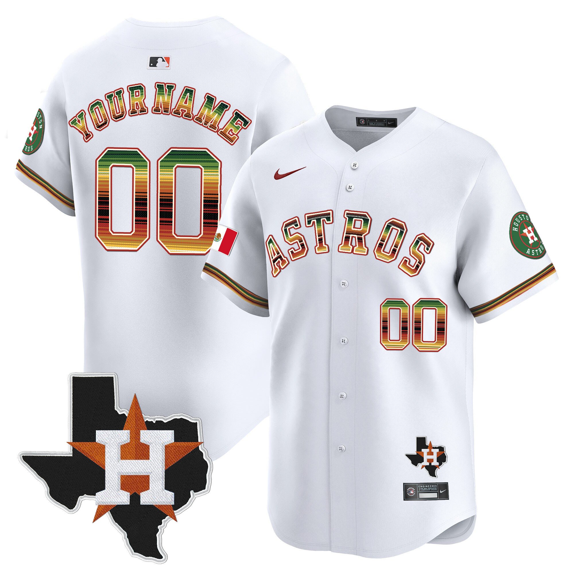Men Houston Astros Mexico Traditional Style Vapor Premier Limited Custom White Jersey - All Stitched