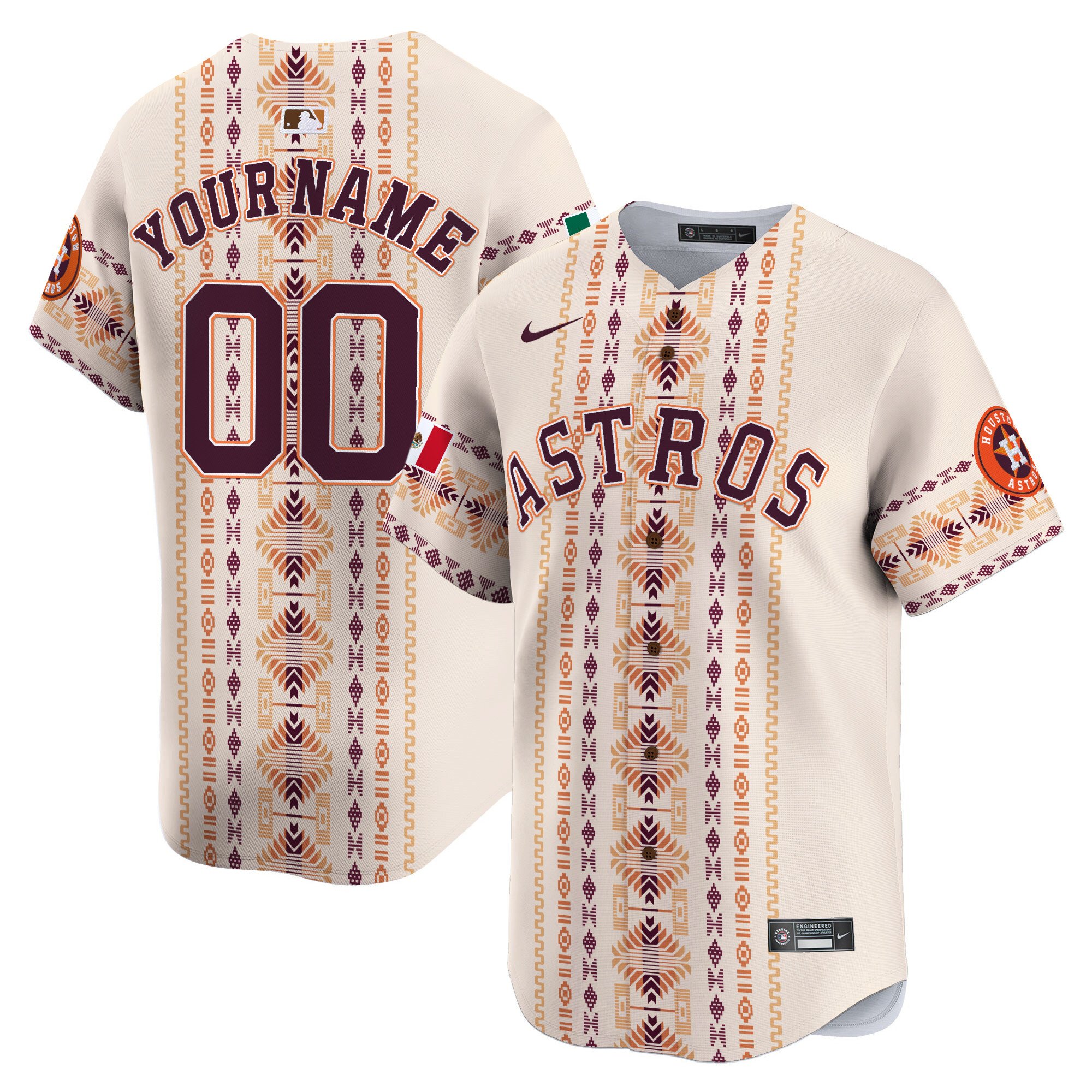 Men Houston Astros Mexico Traditional Style Vapor Premier Limited Custom White Jersey - Printed