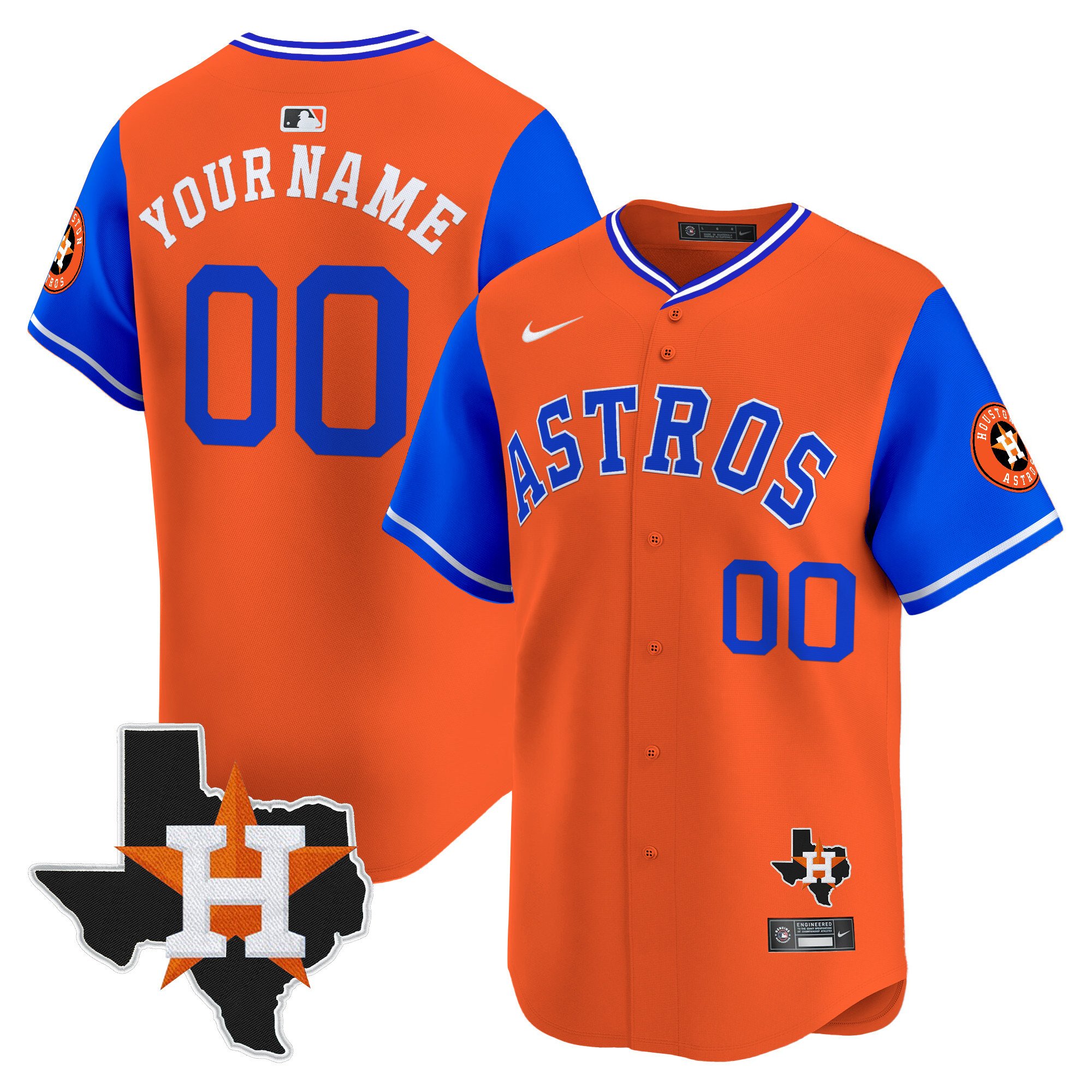 Men Houston Astros Nicknames Vapor Premier Limited Custom Royal Orange Jersey - All Stitched