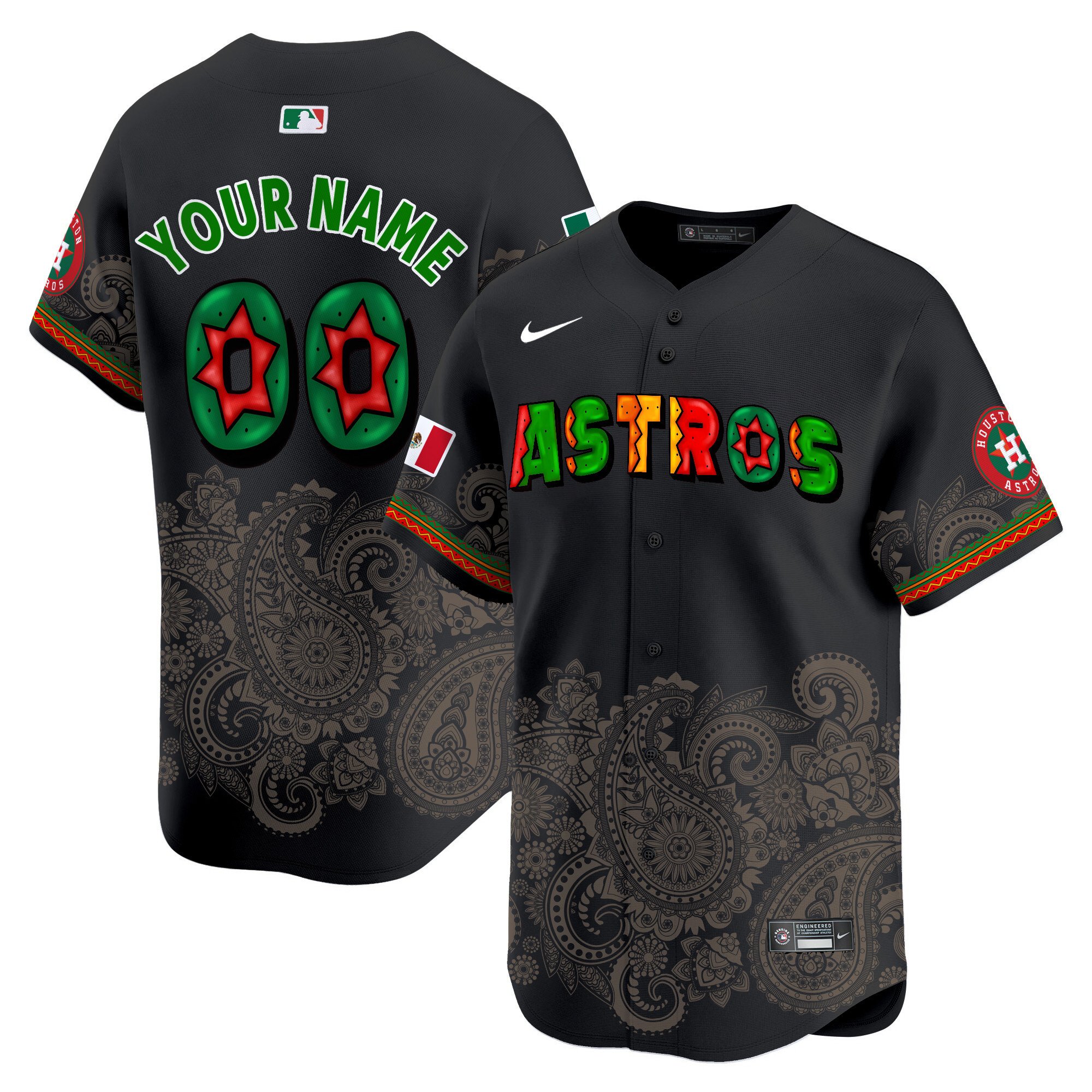 Men Houston Astros Paisley Mexico Vapor Premier Limited Custom Black Jersey V3 - Printed