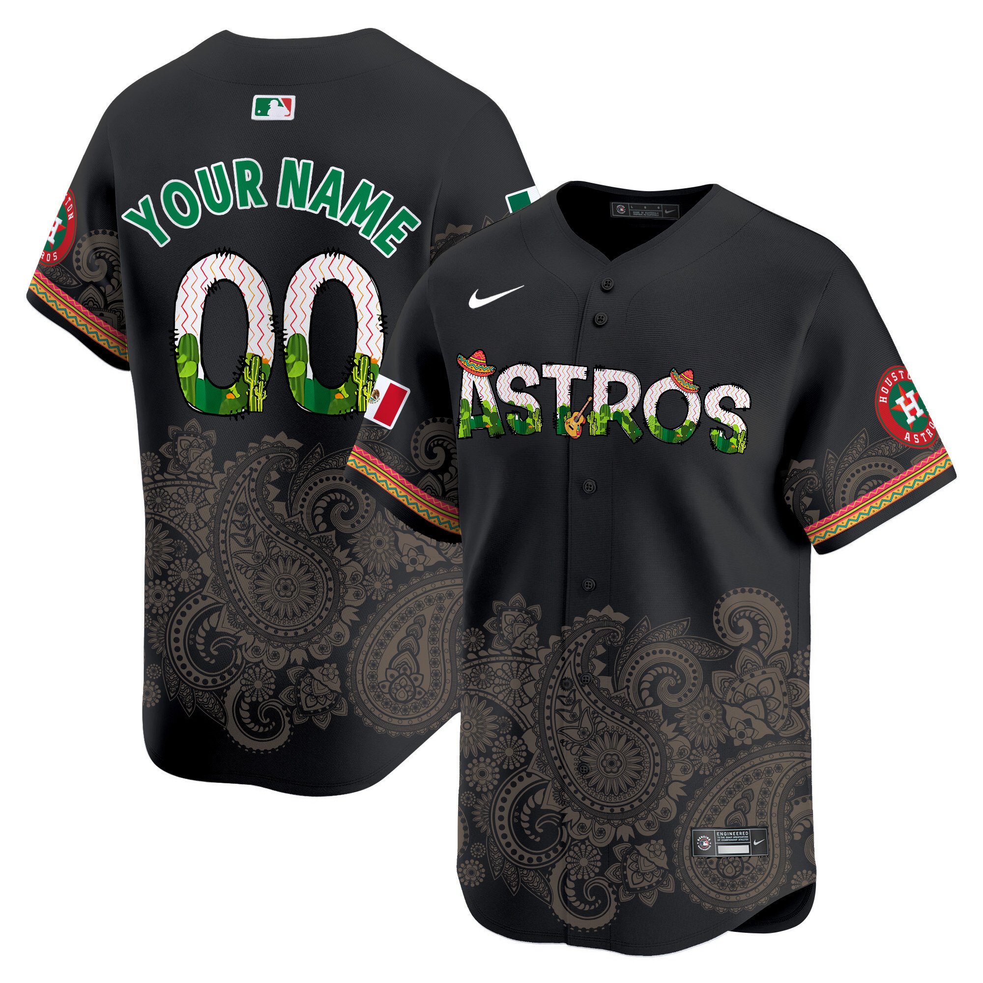 Men Houston Astros Paisley Mexico Vapor Premier Limited Custom Black Jersey V4 - Printed