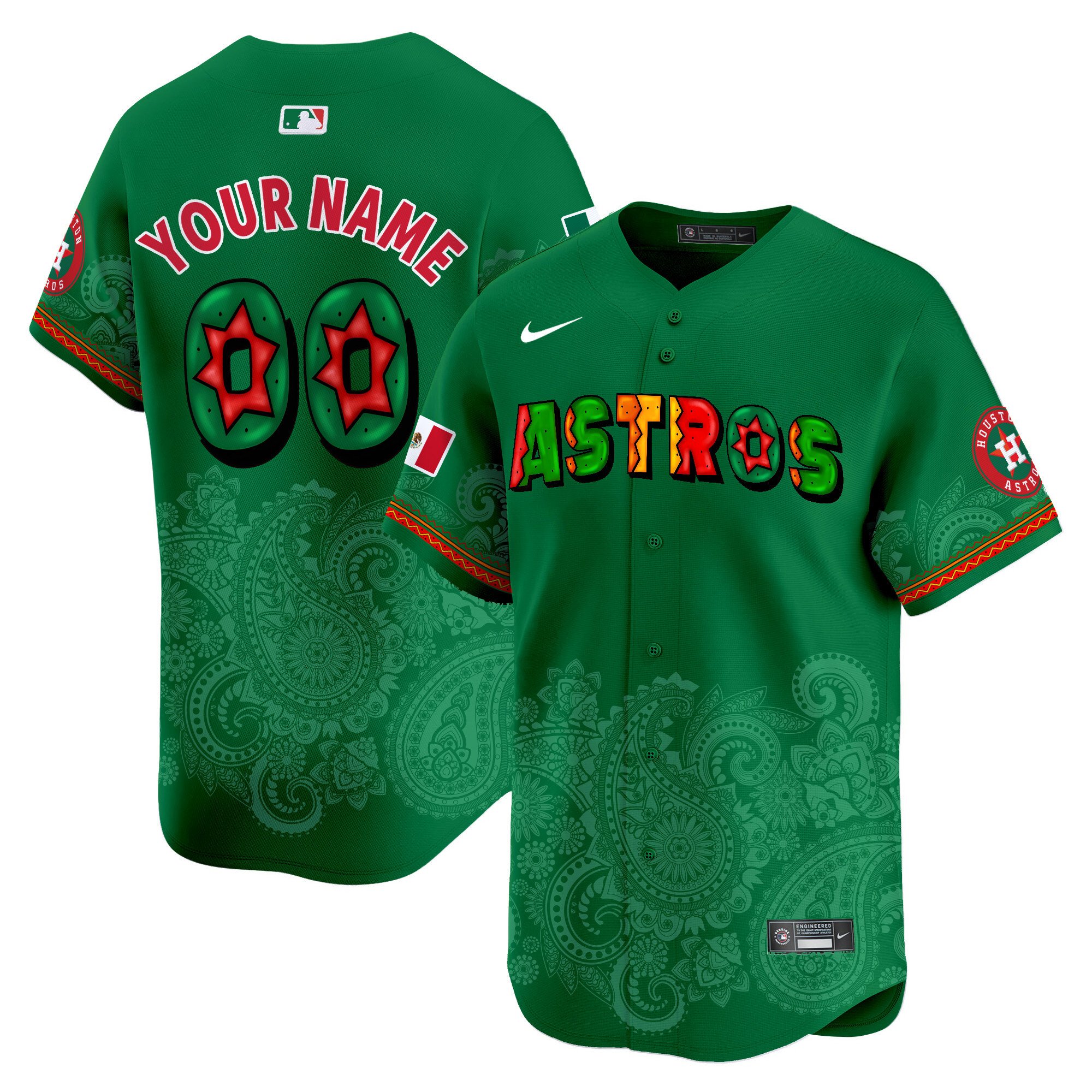 Men Houston Astros Paisley Mexico Vapor Premier Limited Custom Green Jersey V3 - Printed