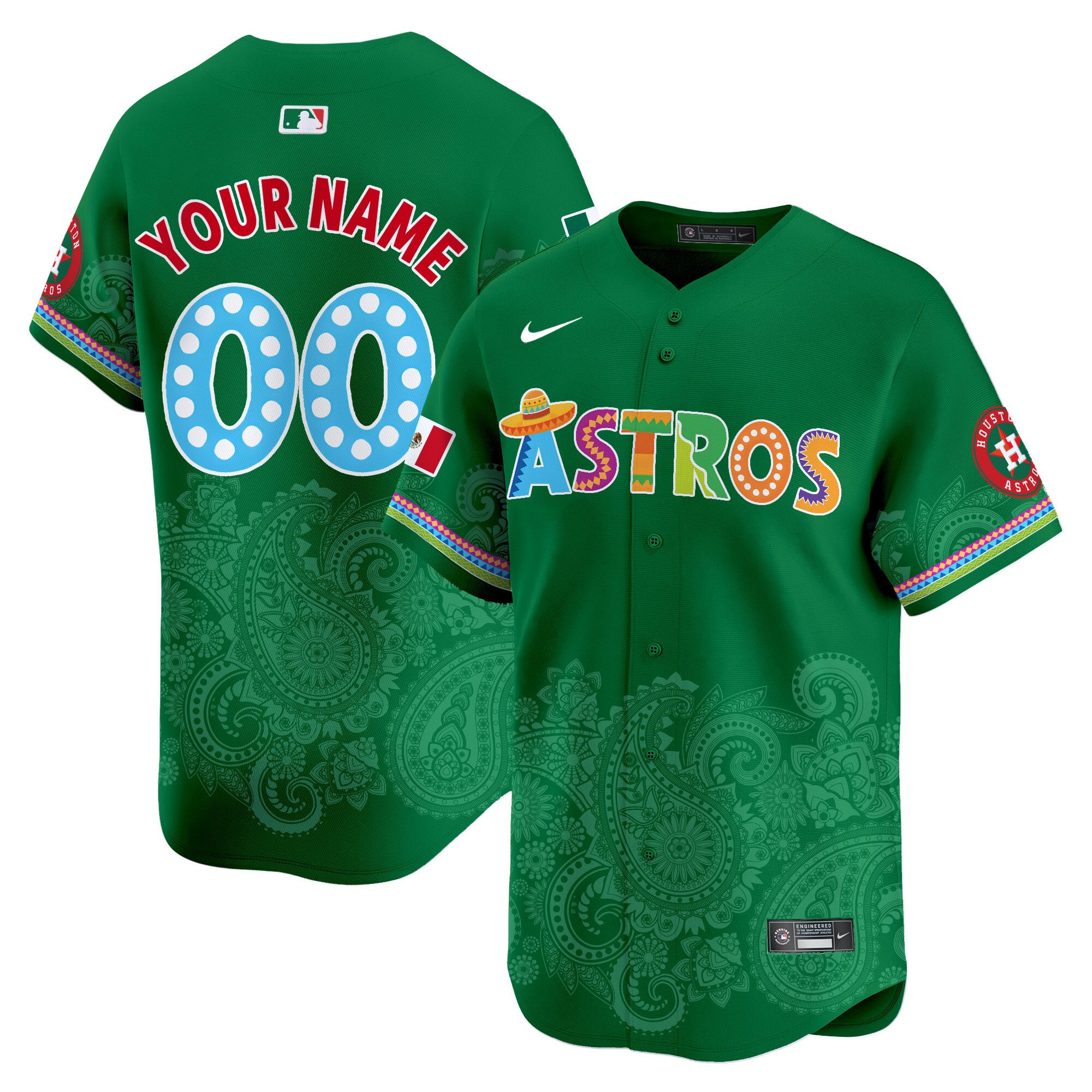 Men Houston Astros Paisley Mexico Vapor Premier Limited Custom Green Jersey V5 - Printed
