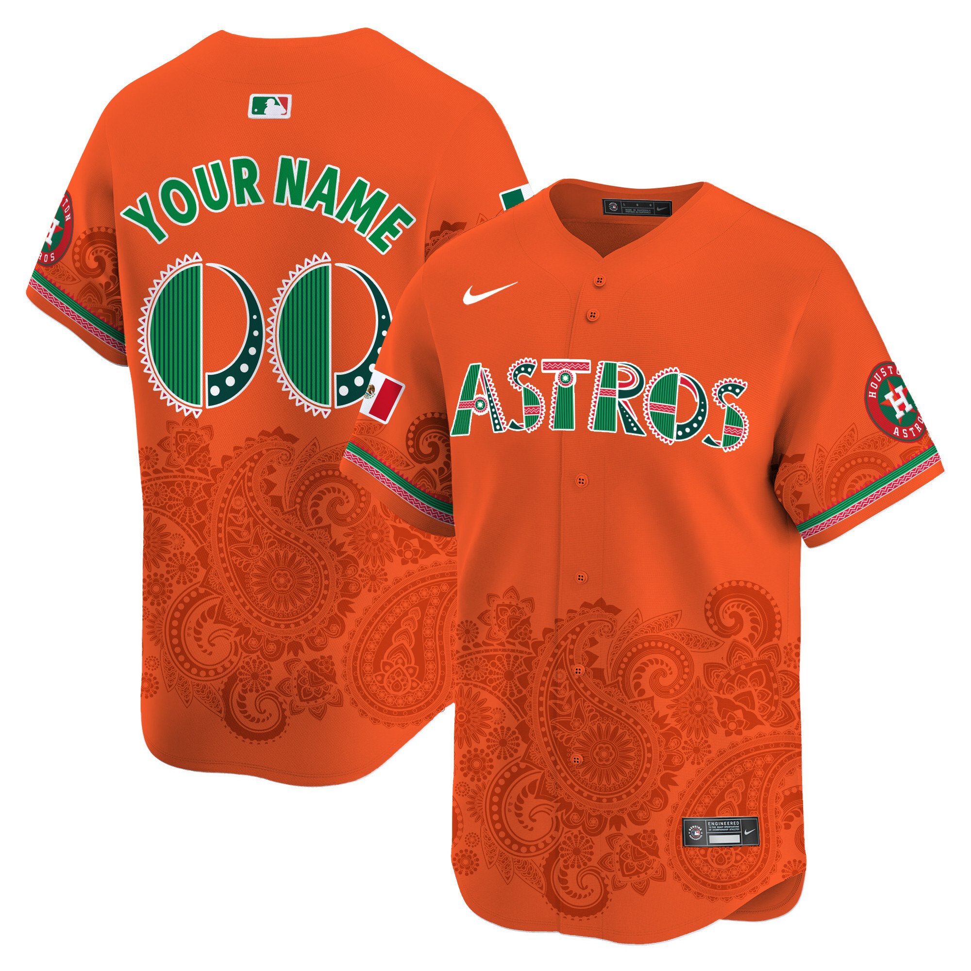 Men Houston Astros Paisley Mexico Vapor Premier Limited Custom Orange Jersey V2- Printed