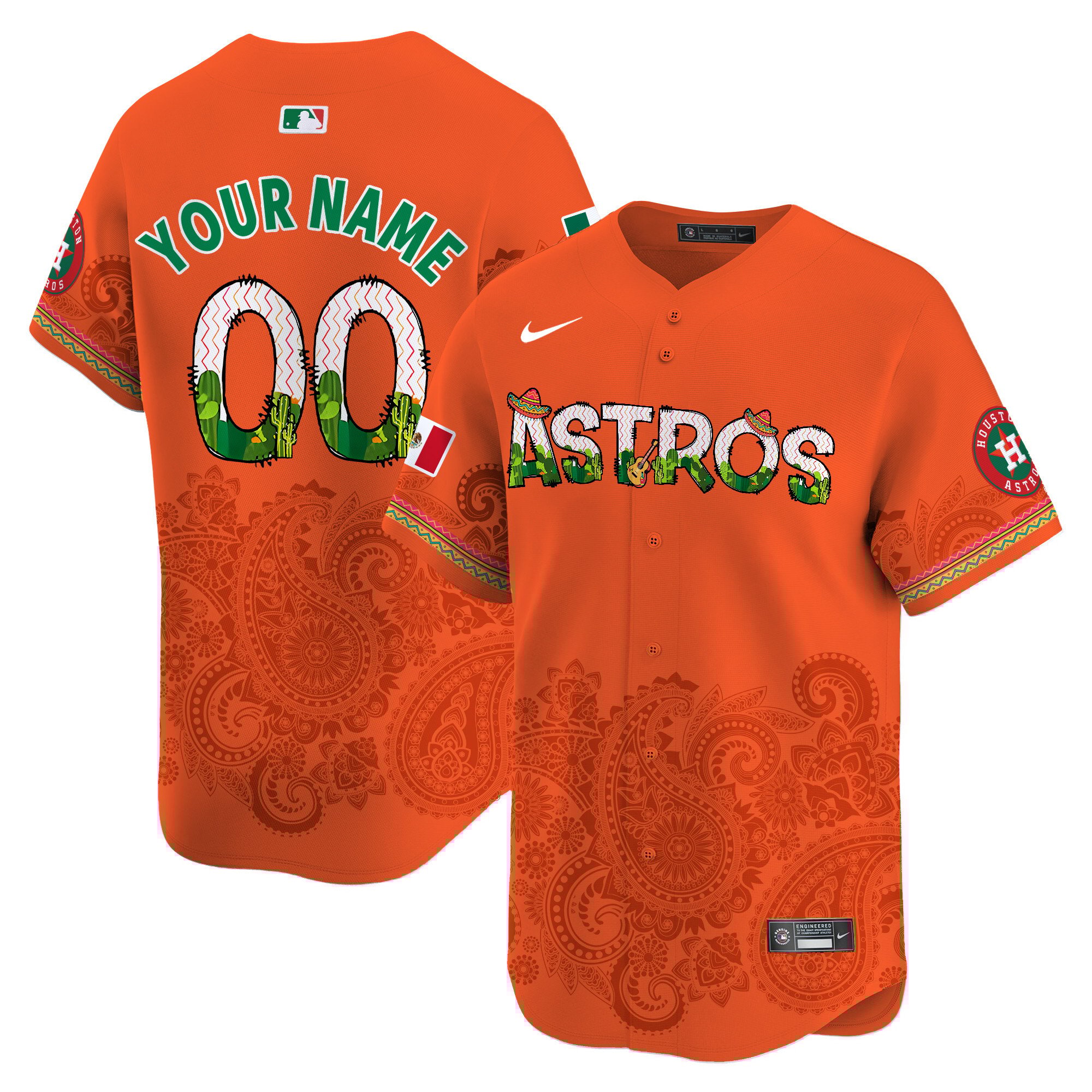 Men Houston Astros Paisley Mexico Vapor Premier Limited Custom Orange Jersey V4 - Printed