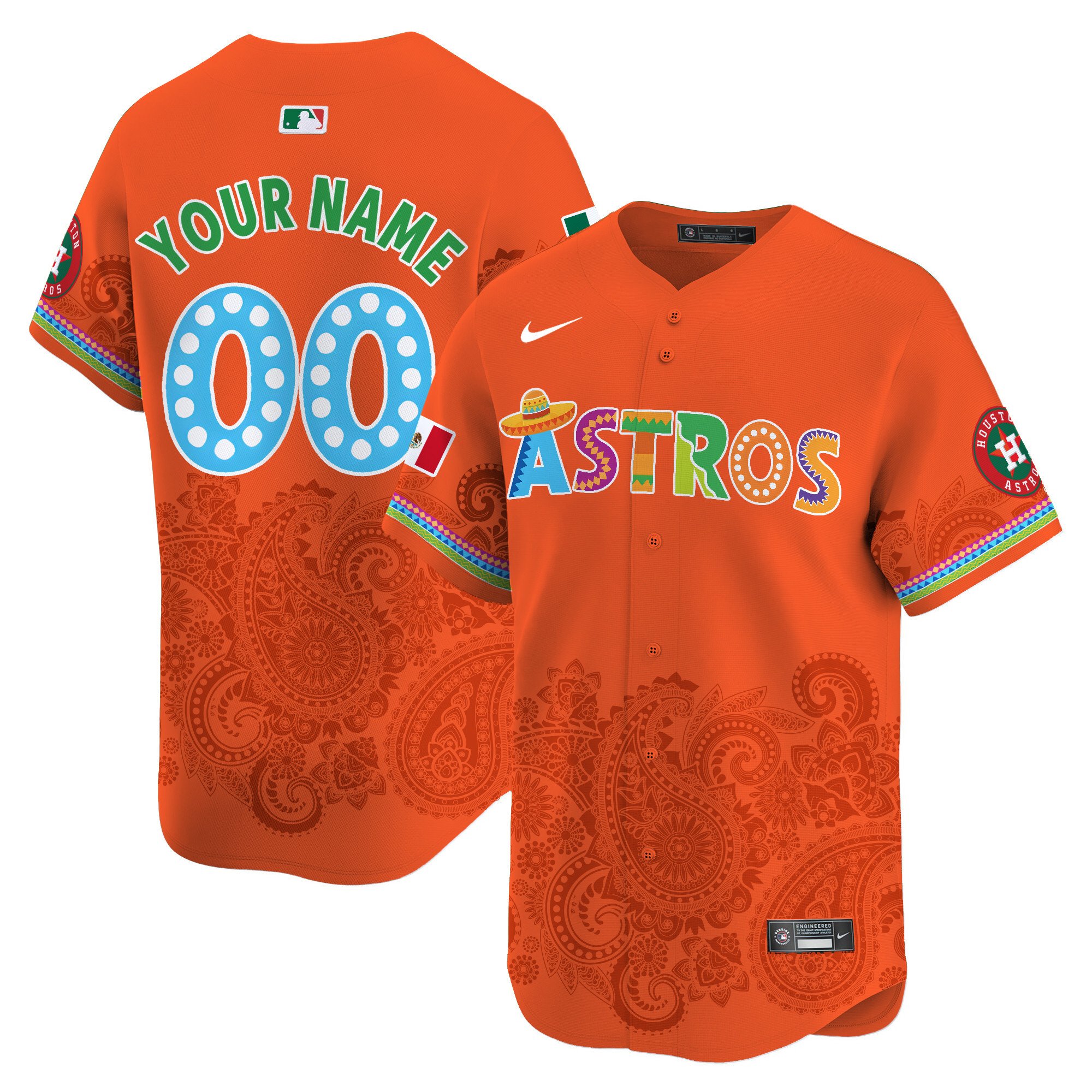 Men Houston Astros Paisley Mexico Vapor Premier Limited Custom Orange Jersey V5 - Printed