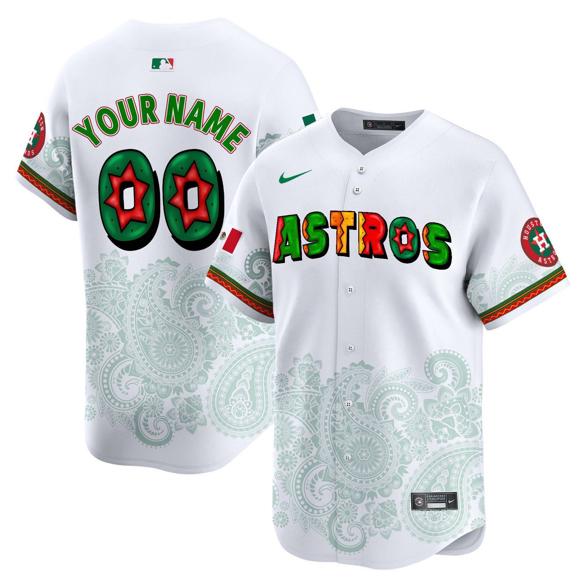 Men Houston Astros Paisley Mexico Vapor Premier Limited Custom White Jersey V3 - Printed