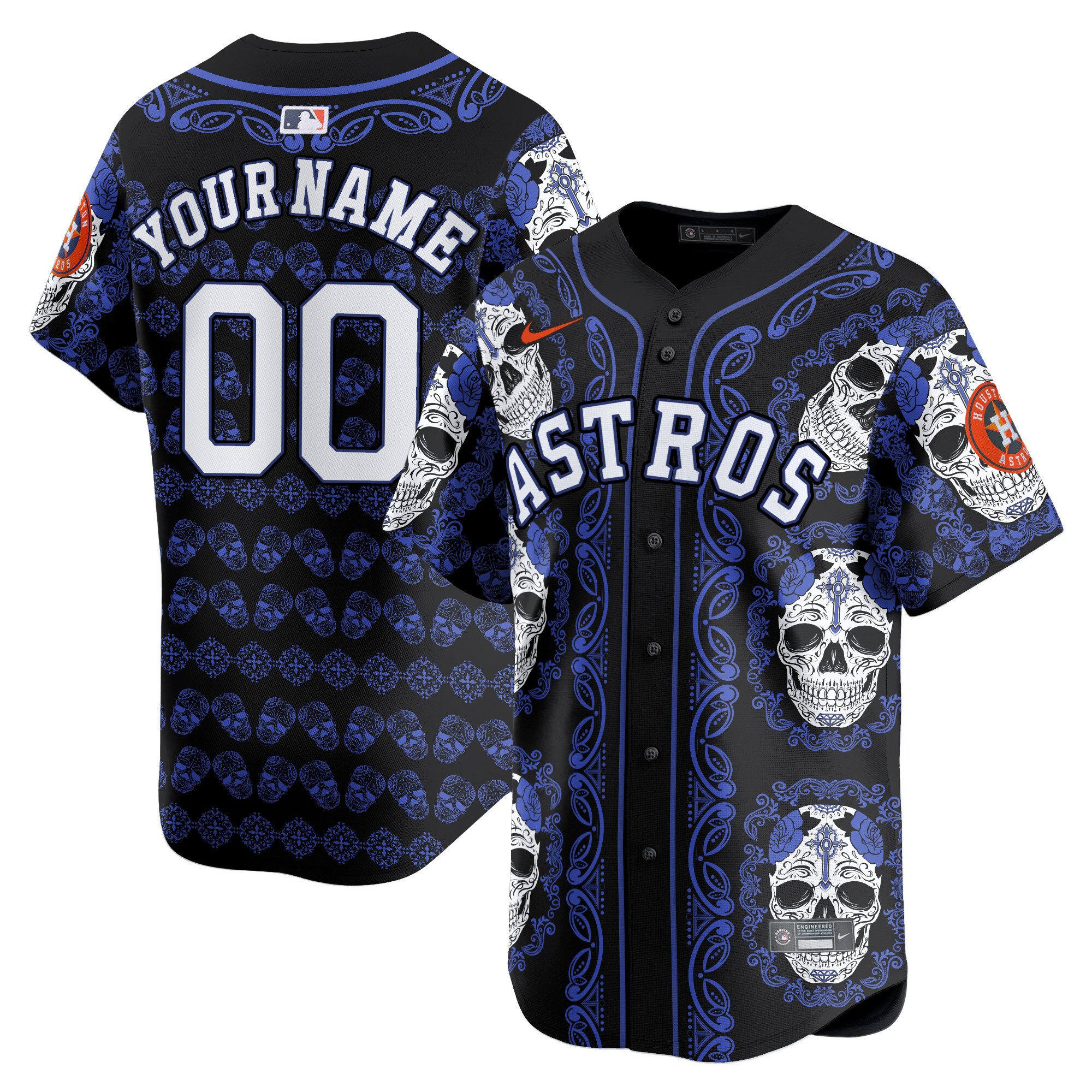 Men Houston Astros Paisley Sugar Skull Vapor Premier Limited Custom Navy Jersey - Printed