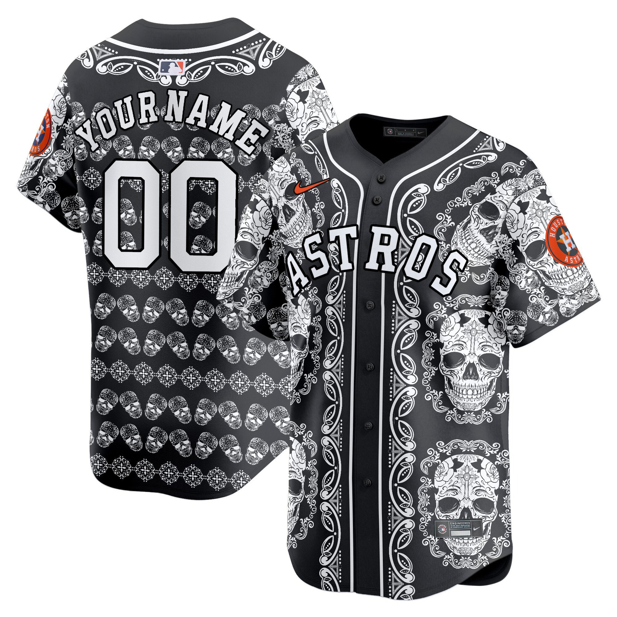 Men Houston Astros Paisley Sugar Skull Vapor Premier Limited Custom White Jersey - Printed