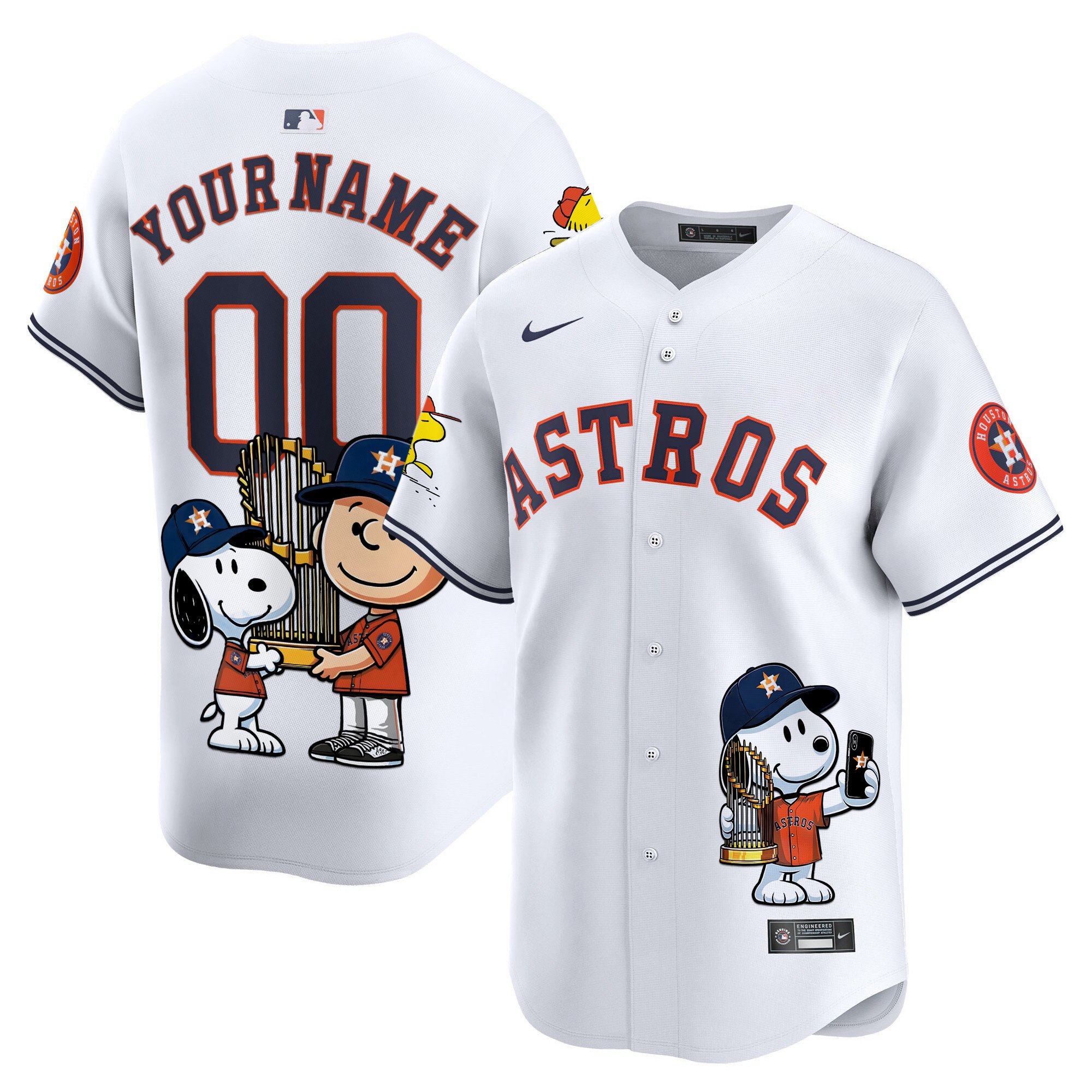 Men Houston Astros Peanut Snoopy Vapor Premier Limited Custom White Jersey - Printed