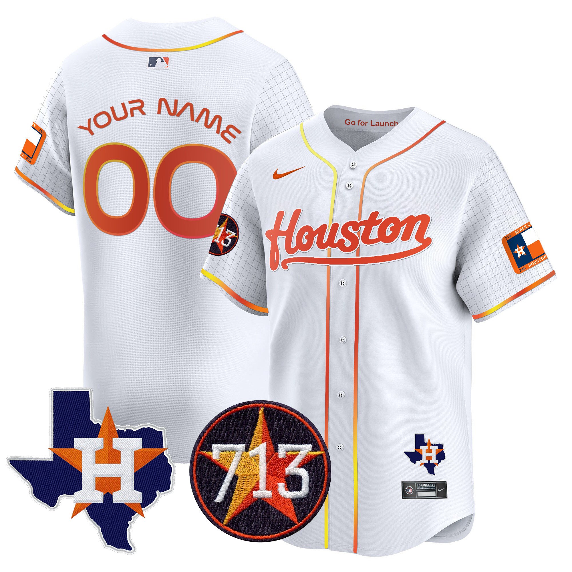 Men Houston Astros Space City 713 Patch Vapor Premier Limited Custom White Jersey - All Stitched