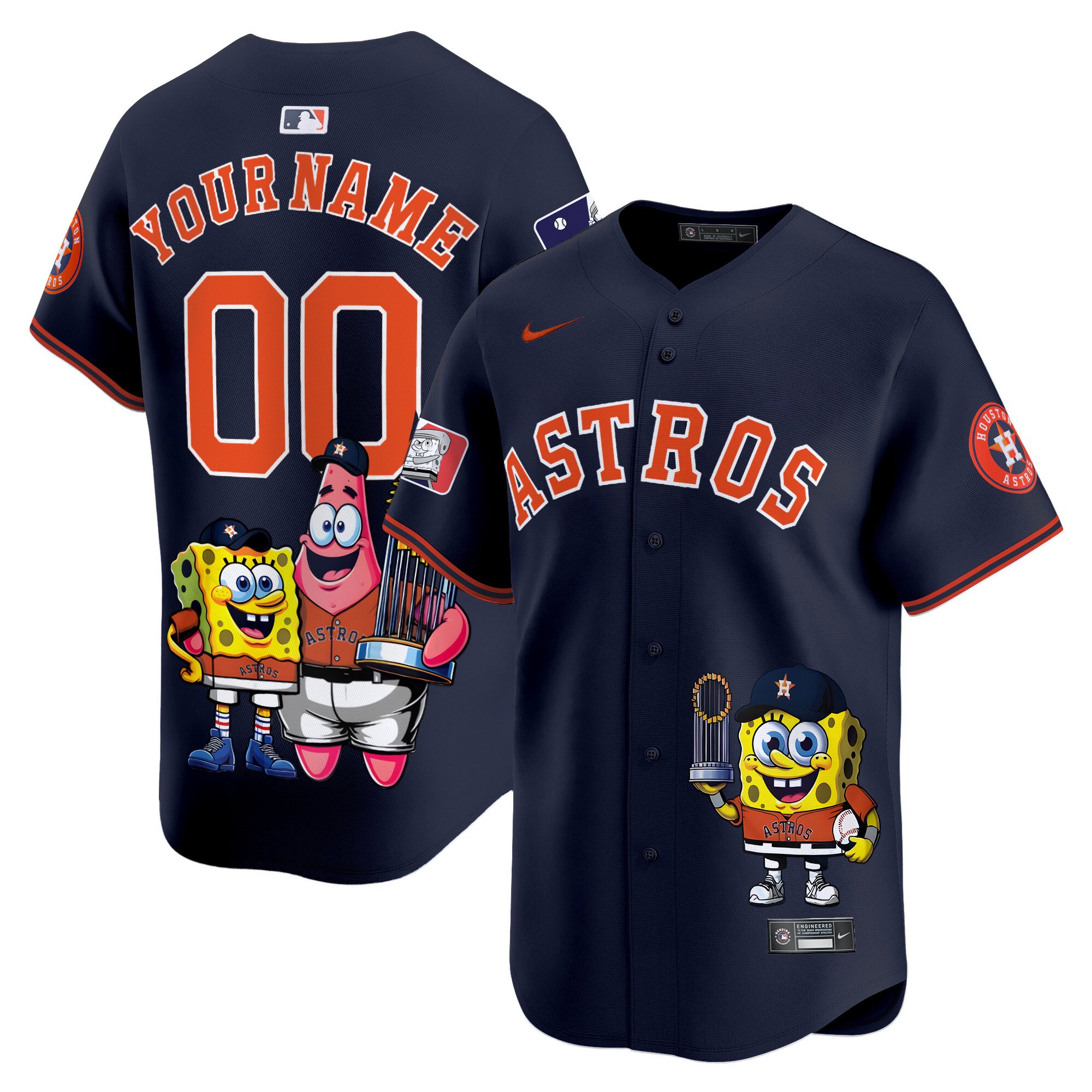 Men Houston Astros SpongeBob SquarePants Vapor Premier Limited Custom Alternate Jersey - Printed