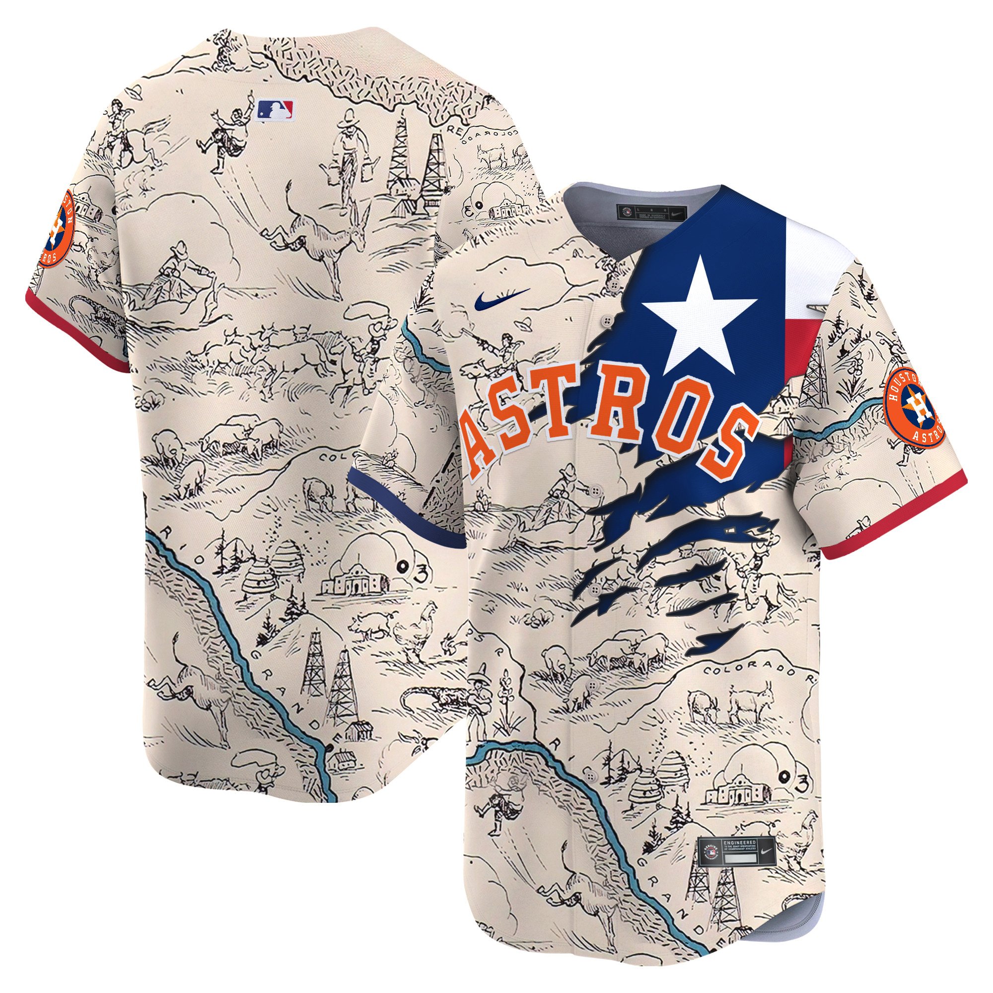 Men Houston Astros Texas State Map Vapor Premier Limited Jersey - Printed