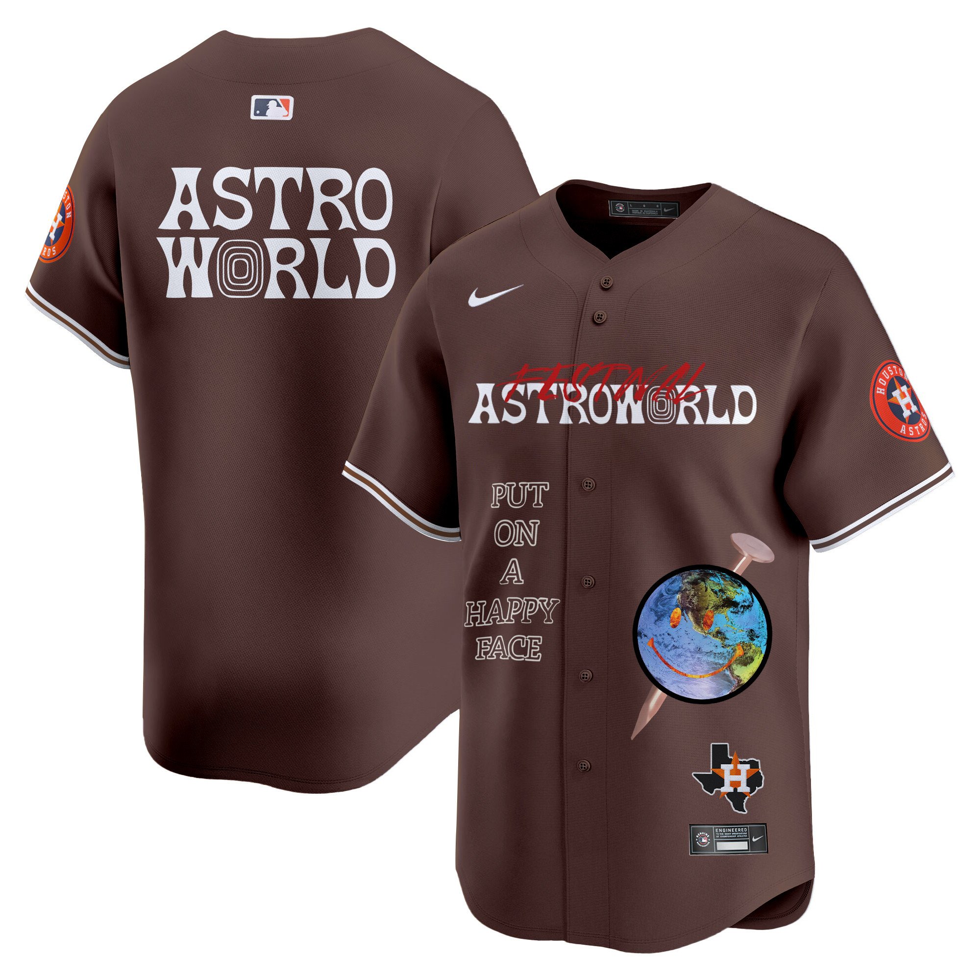 Men Houston Astros Travis Scott Vapor Premier Limited Happy Face Jersey - Printed