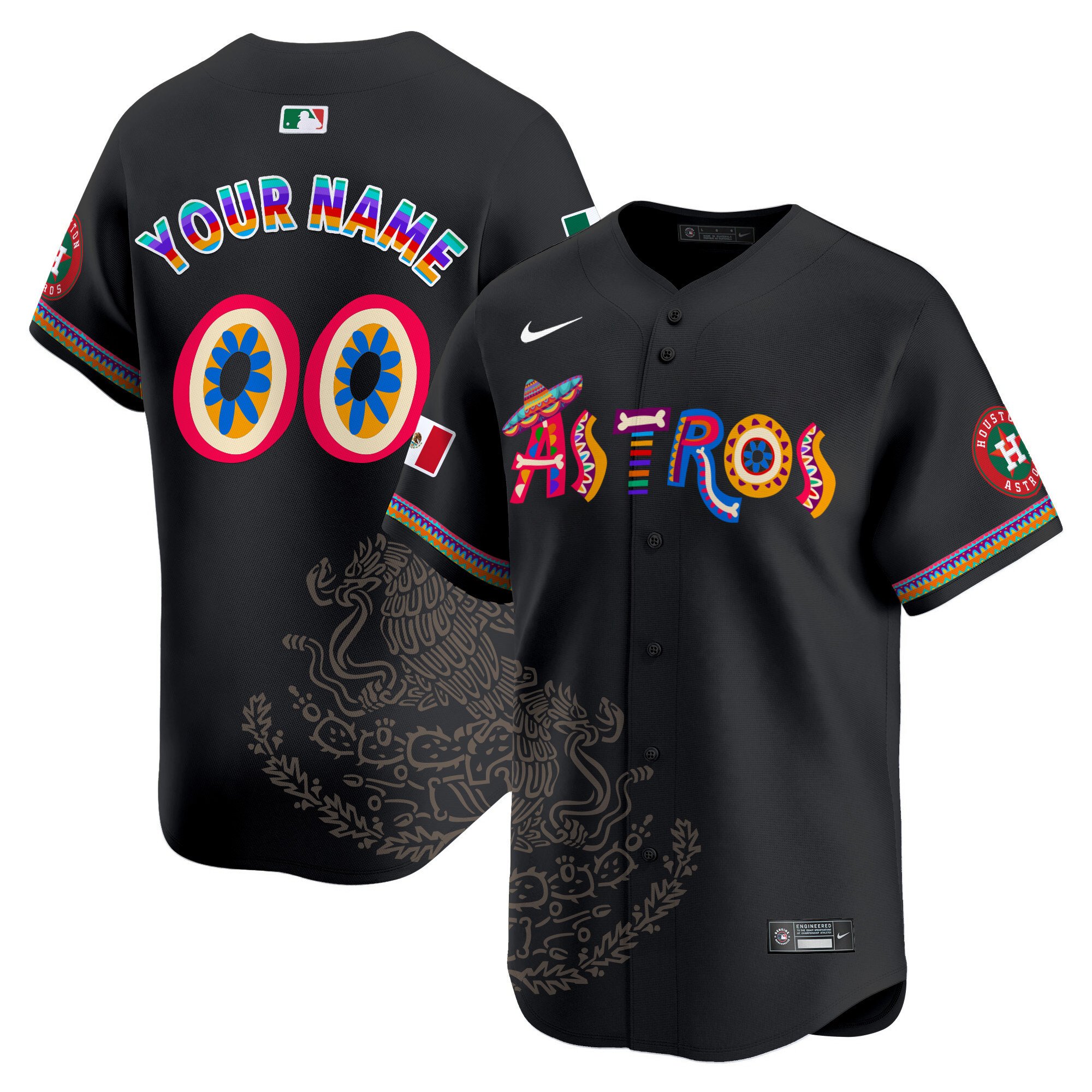 Men Houston Astros Viva Mexico Heritage Vapor Premier Limited Custom Black Jersey - Printed