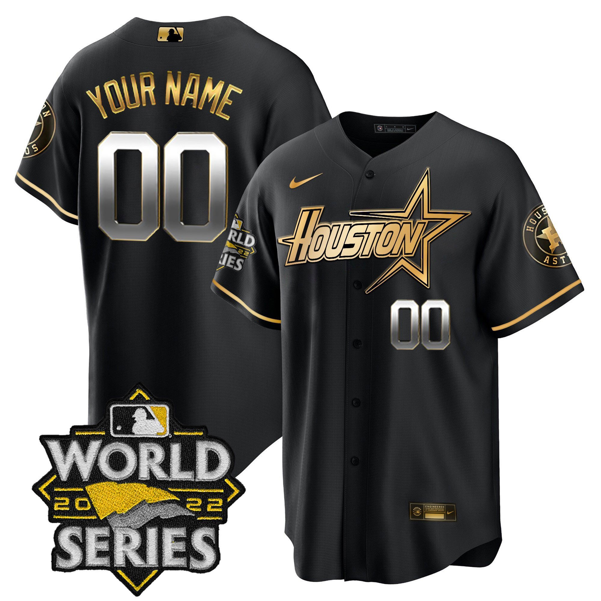 Men Houston Astros World Series Black Gold Special Custom Cool Black Jersey - All Stitched