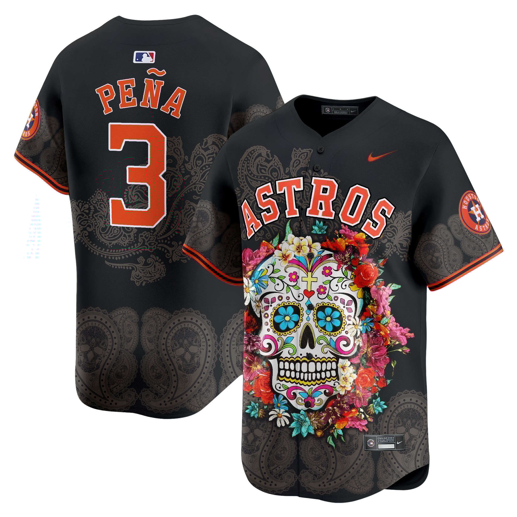 Men Jeremy Pena Houston Astros Mexico Skull Vapor Premier Limited Jersey - Printed