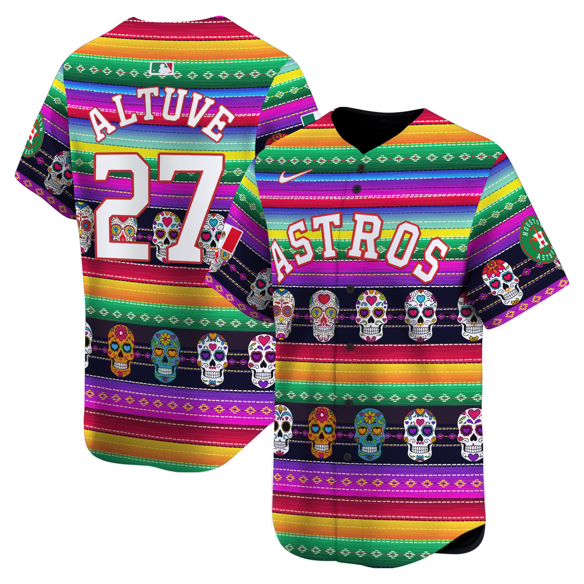 Men JosÃˆ Altuve Houston Astros Mexican Serape Sugar Skull Vapor Premier Limited Jersey - Printed