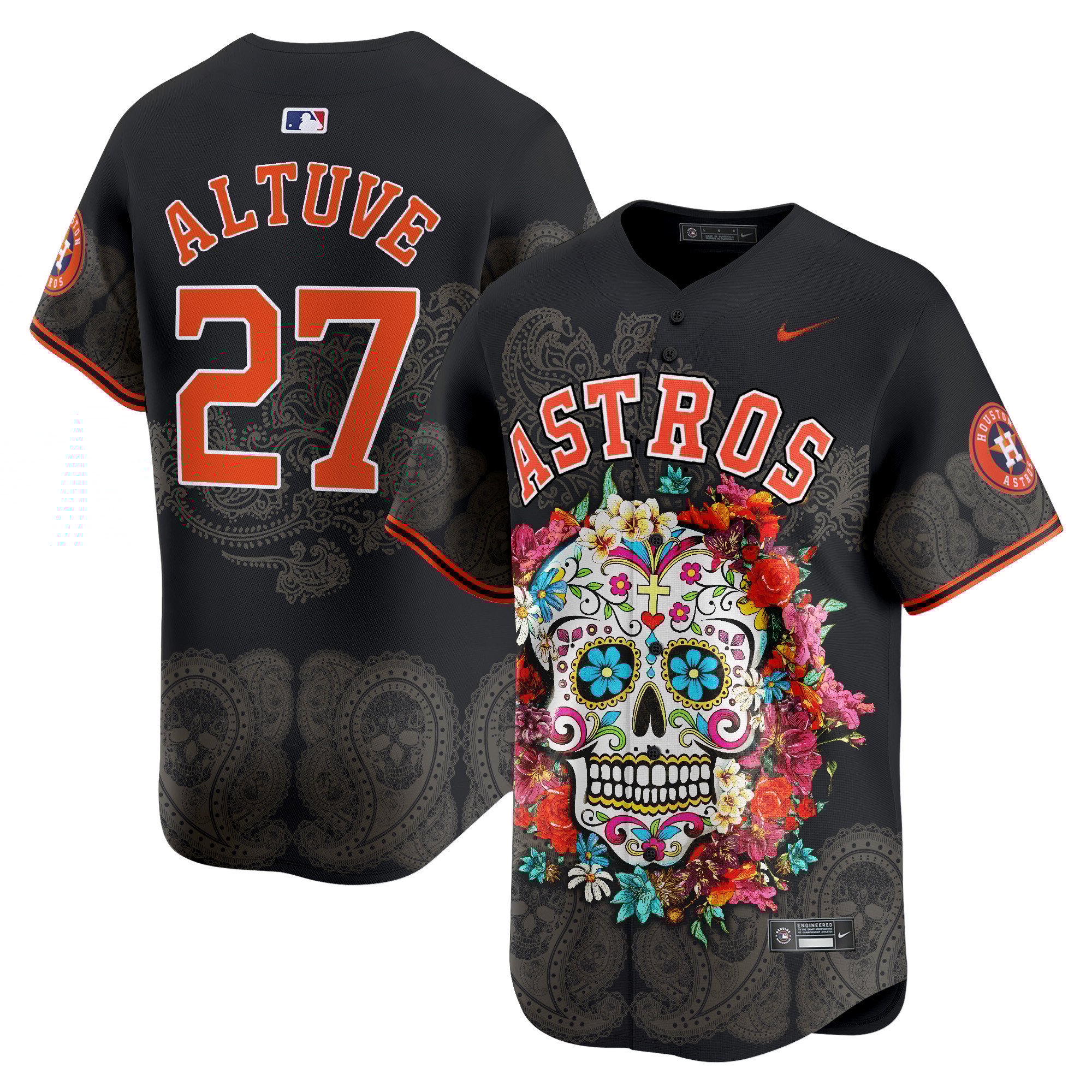 Men JosÃˆ Altuve Houston Astros Mexico Skull Vapor Premier Limited Jersey - Printed