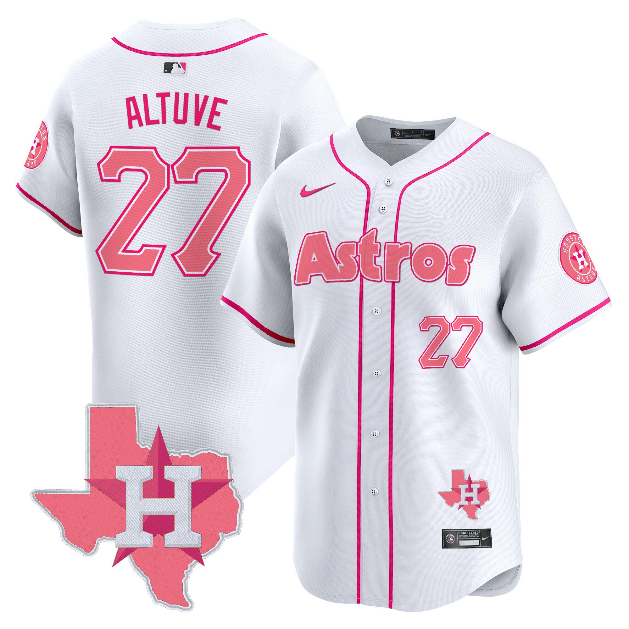 Men JosÃˆ Altuve Unisex Houston Astros Bubblegum Pink Vapor Premier Limited Jersey V3 - All Stitched