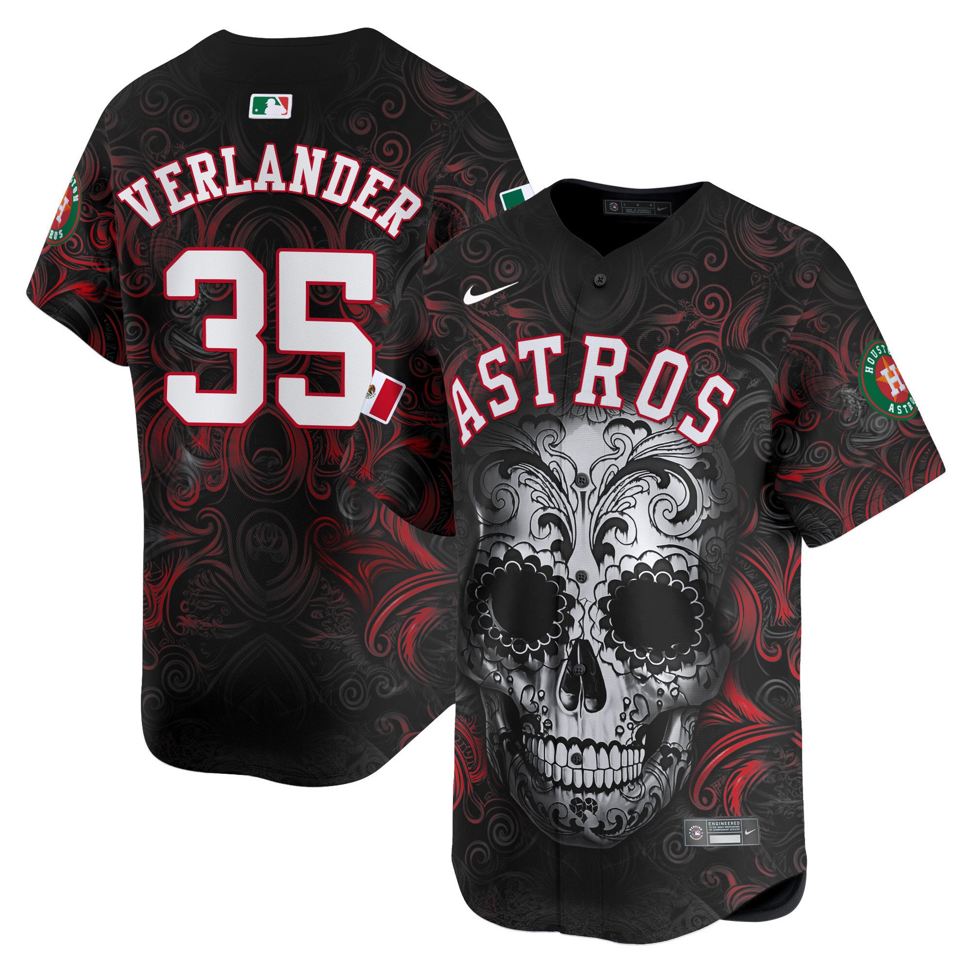 Men Justin Verlander Houston Astros Mexico Dia de los Muertos Vapor Premier Limited Jersey - Printed