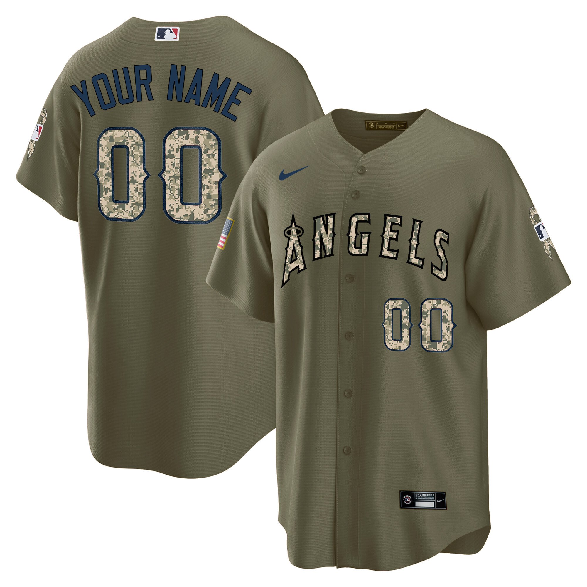 Men Los Angeles Angels Salute To Service Baseball Custom Salute To Service Jersey - All Stitched