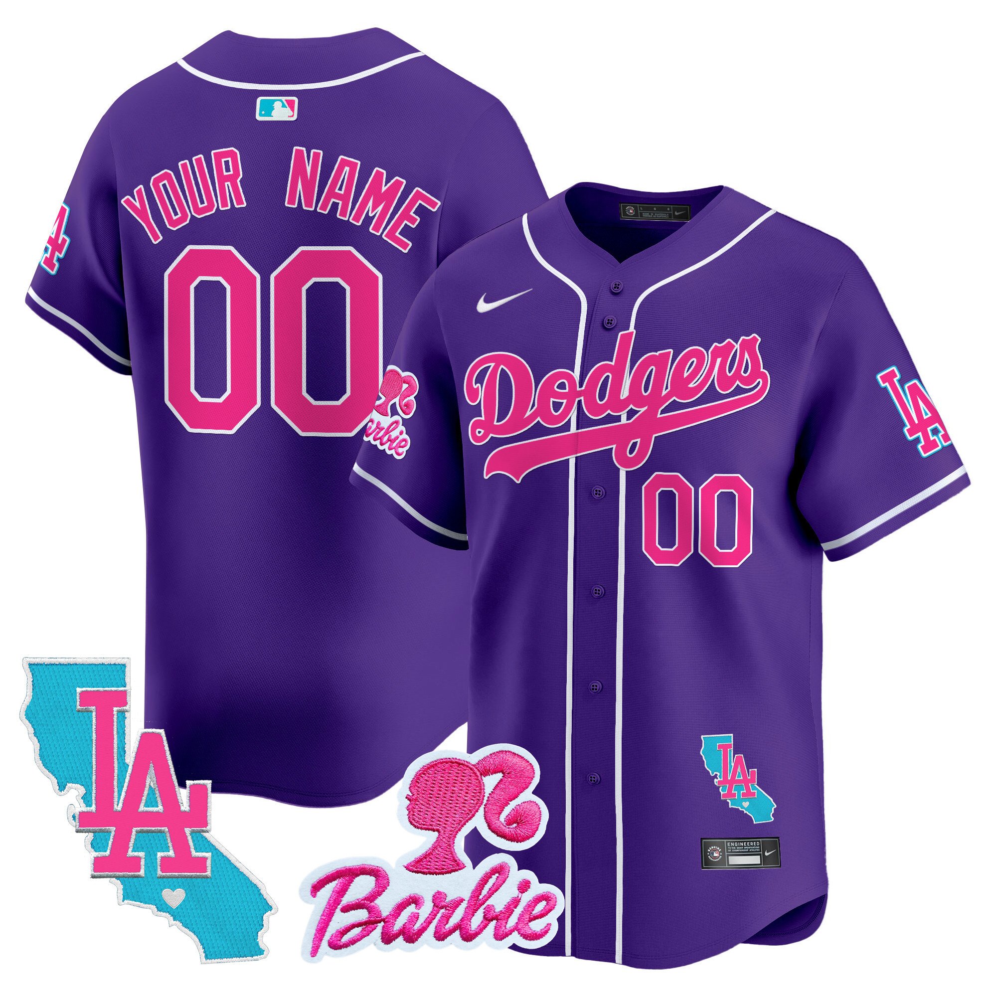 Men Los Angeles Dodgers Barbie Patch Vapor Premier Limited Custom Purple Jersey - All Stitched