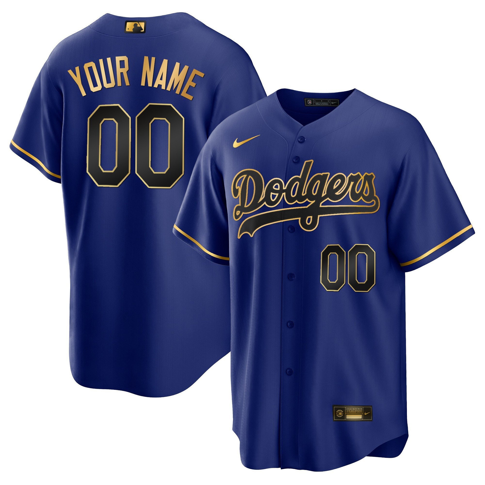 Men Los Angeles Dodgers Gold Custom Cool Black Royal Jersey - All Stitched