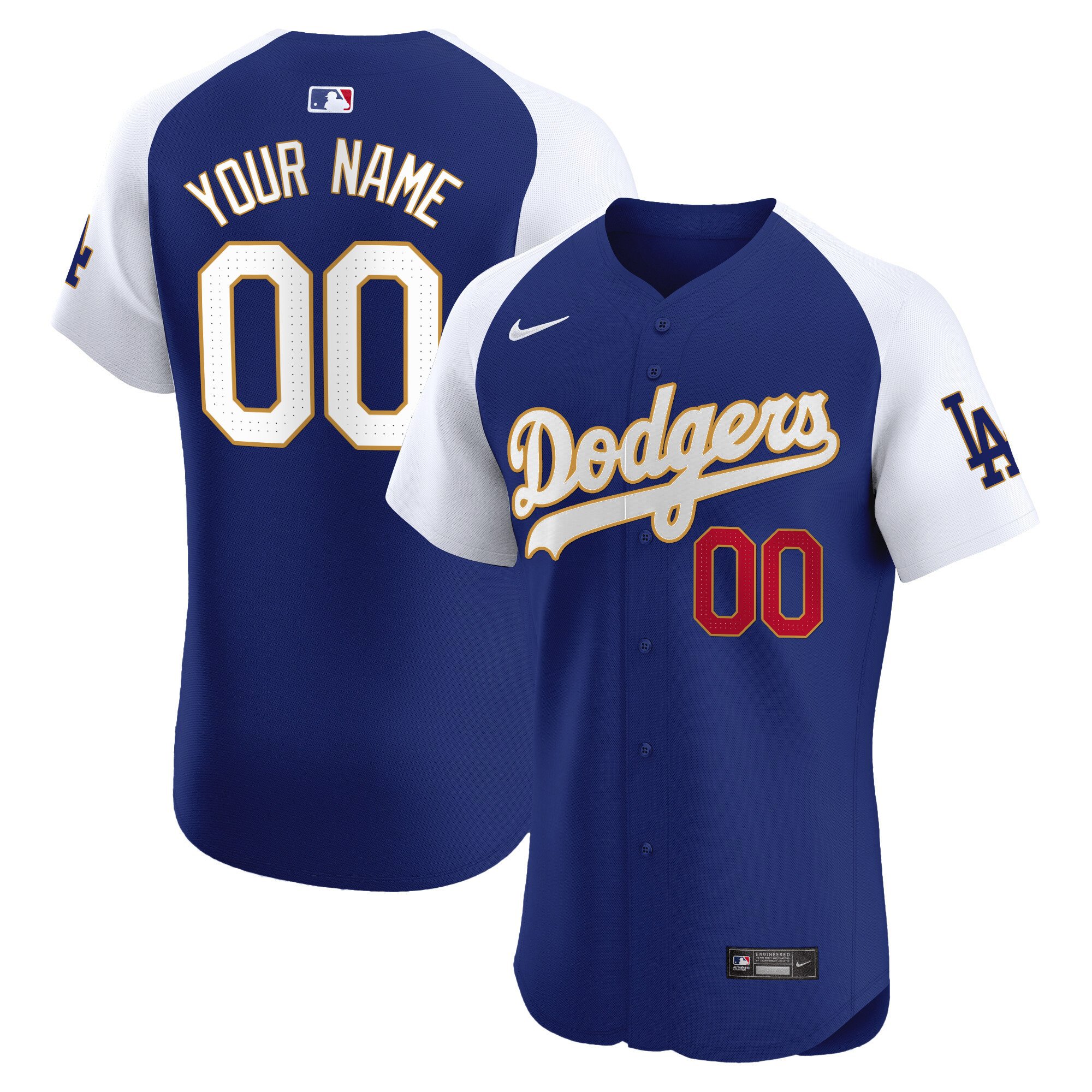 Men Los Angeles Dodgers Gold Trim Premier Elite Custom Alternate Royal Jersey - All Stitched