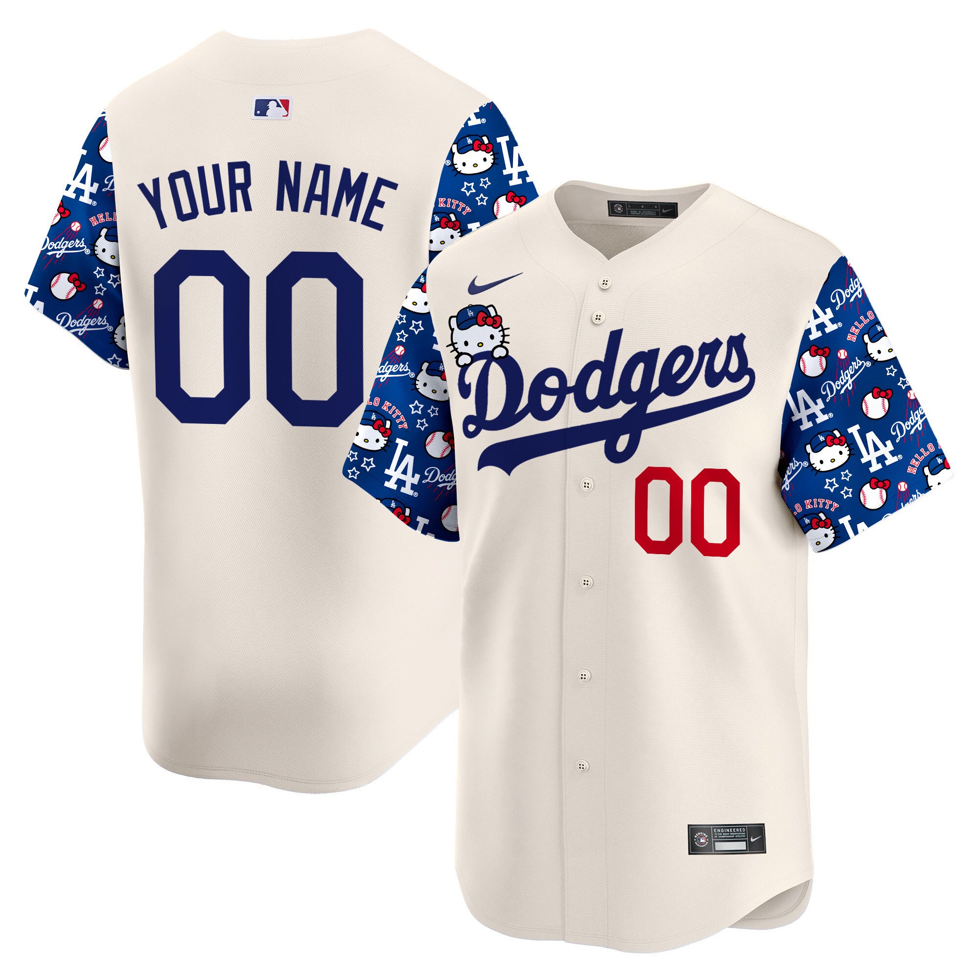 Men Los Angeles Dodgers Hello Kitty Vapor Premier Limited Custom Cream Jersey V3 - Printed