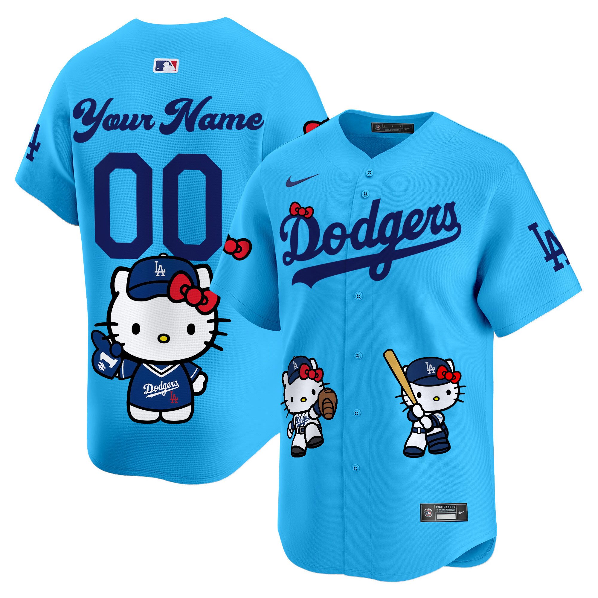 Men Los Angeles Dodgers Hello Kitty Vapor Premier Limited Custom Light Blue Jersey V2 - Printed