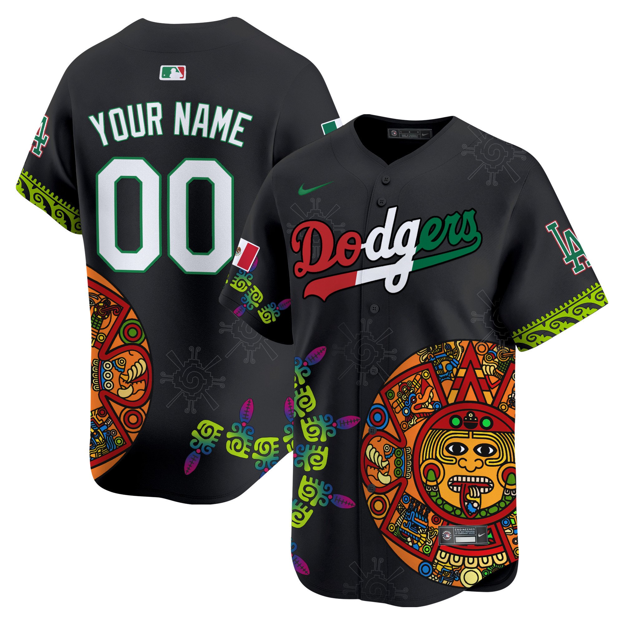 Men Los Angeles Dodgers Mexico Aztec Calendar Vapor Premier Limited Custom Black Jersey - Printed
