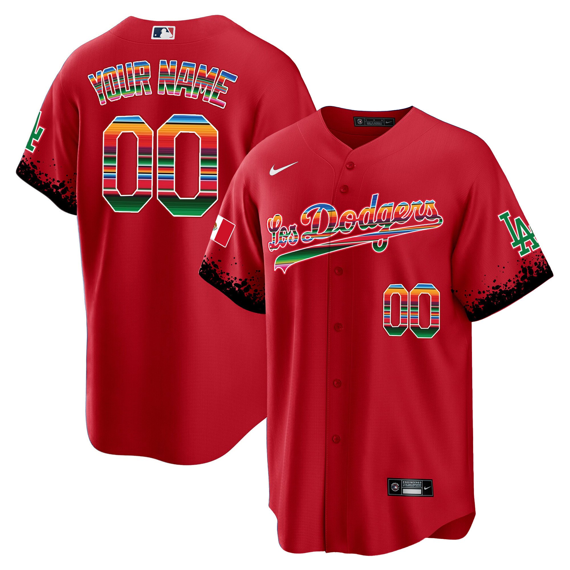 Men Los Angeles Dodgers Mexico Cool Base City Connect Limited Custom Red Jersey - All Stitched