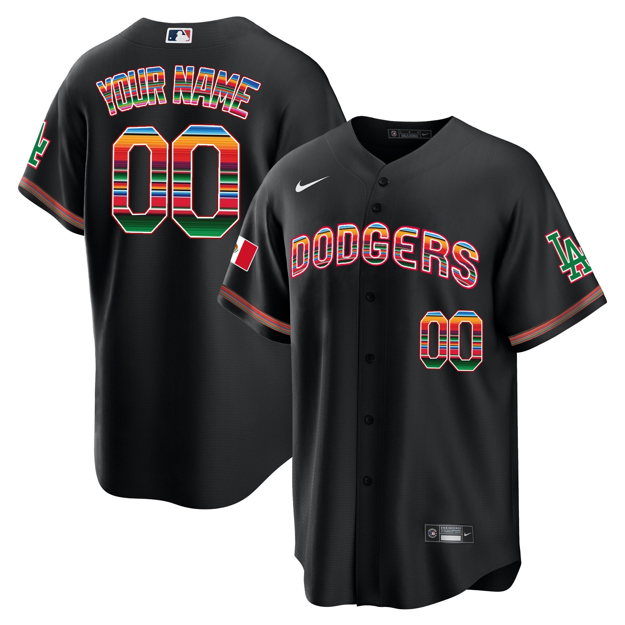 Men Los Angeles Dodgers Mexico Cool Base Limited Custom Black Jersey V3 - All Stitched