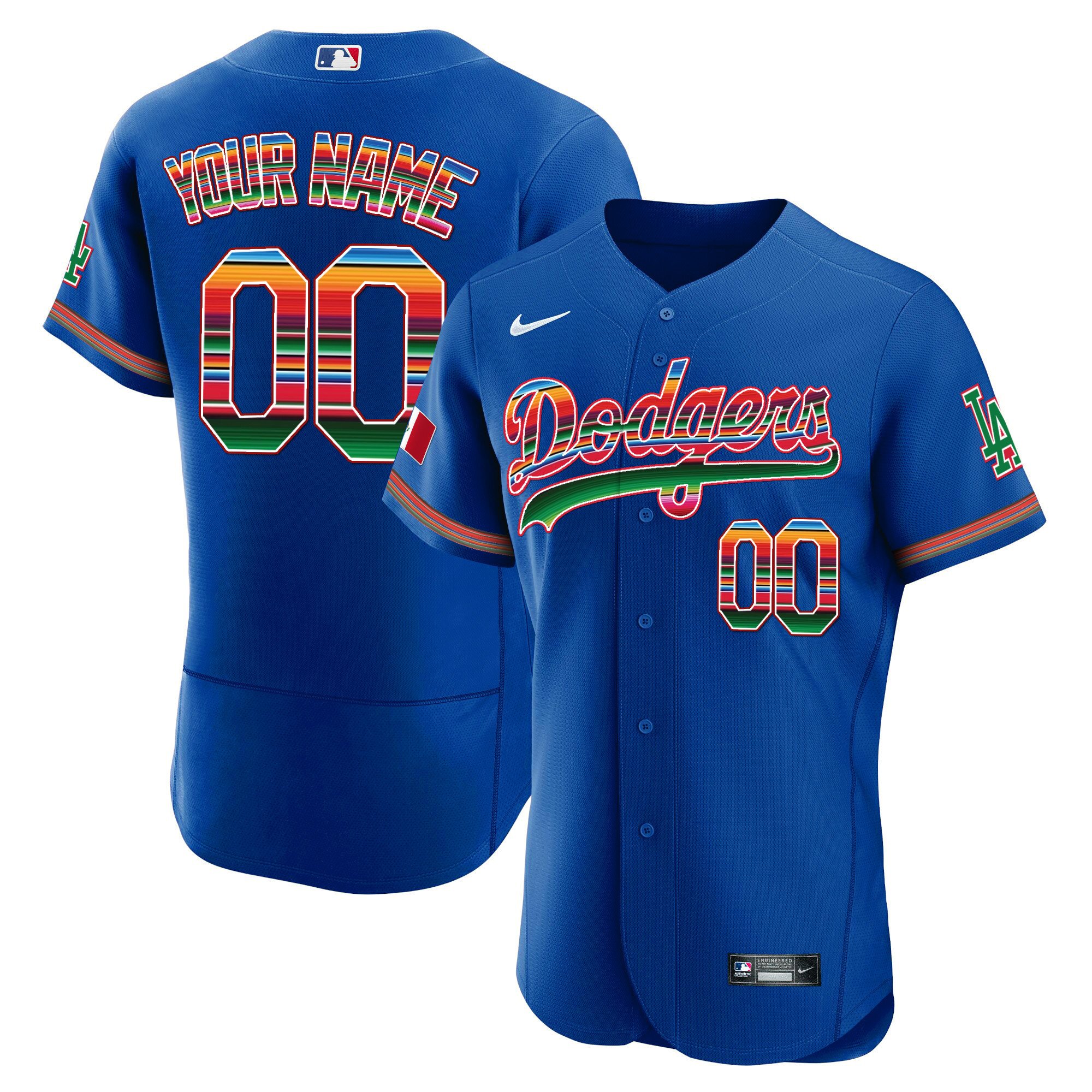 Men Los Angeles Dodgers Mexico Flex Base Limited Custom Royal Jersey - All Stitched