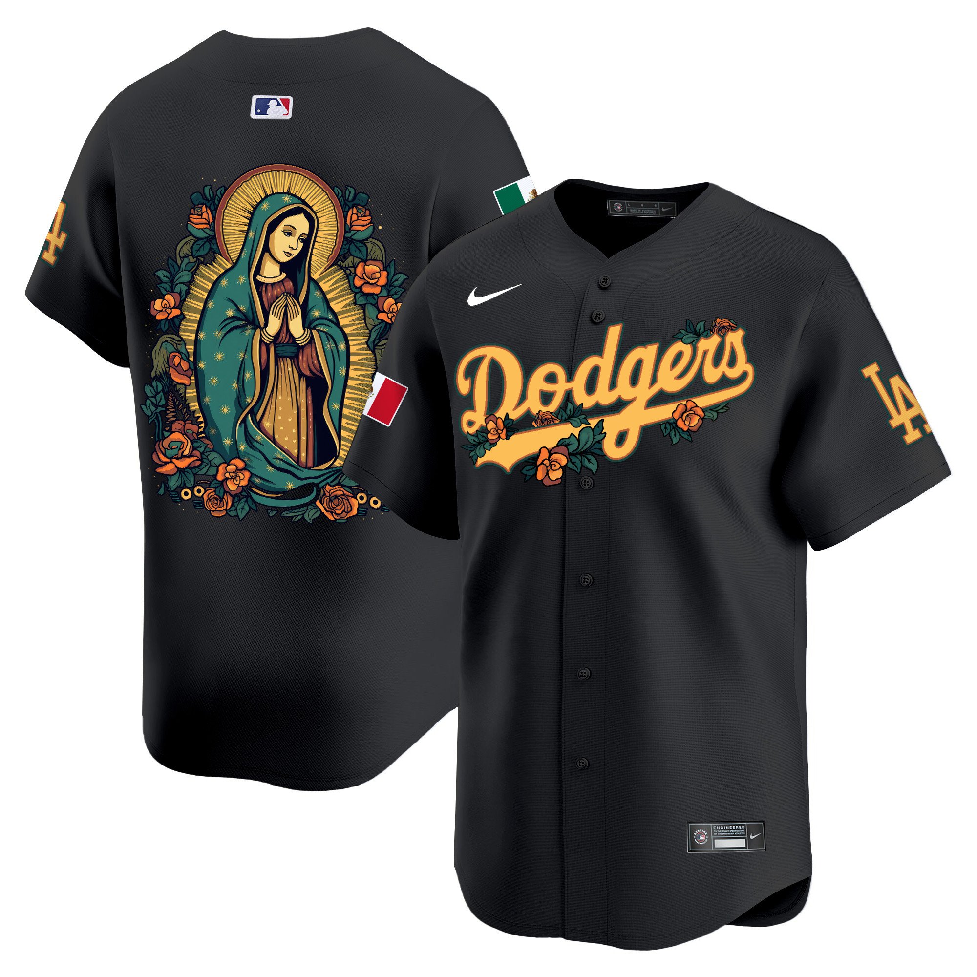 Men Los Angeles Dodgers Mexico Guadalupe Vapor Premier Limited Black Jersey V2 - Printed