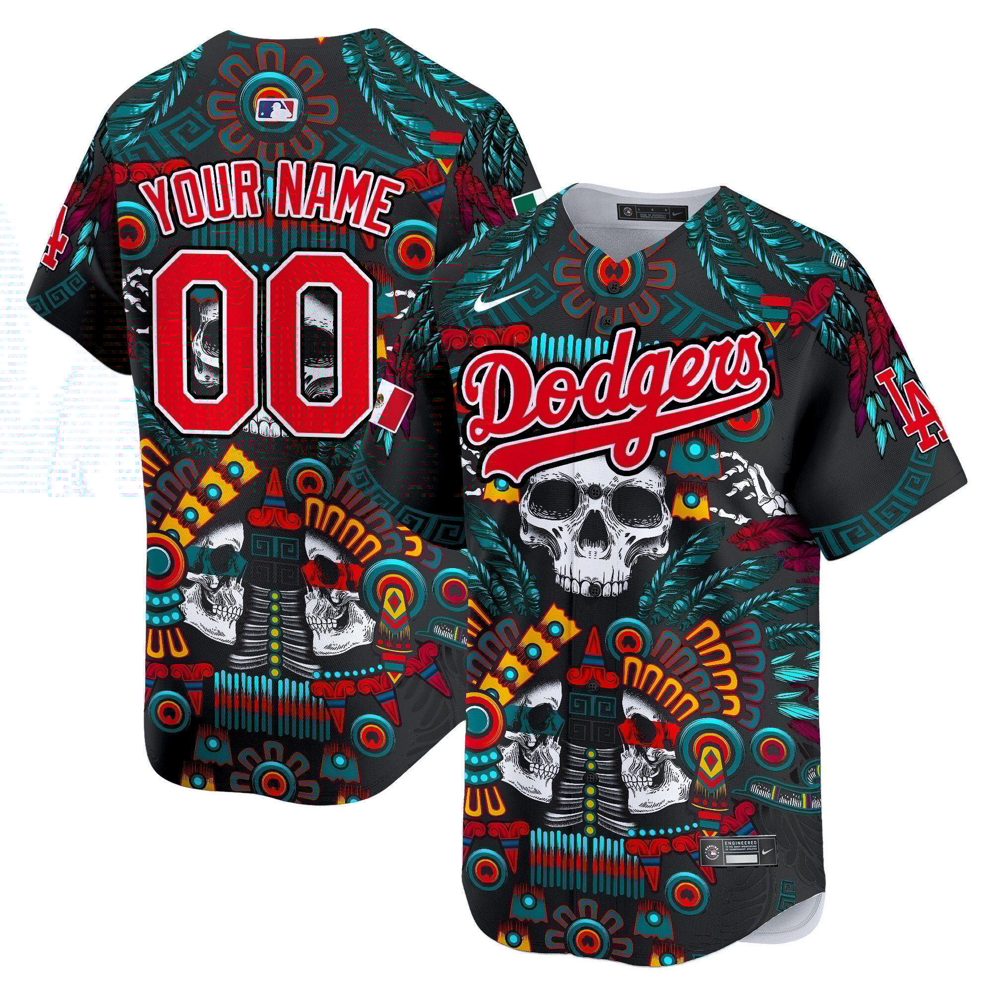Men Los Angeles Dodgers Mexico Skull Vapor Premier Limited Custom Black Jersey - Printed