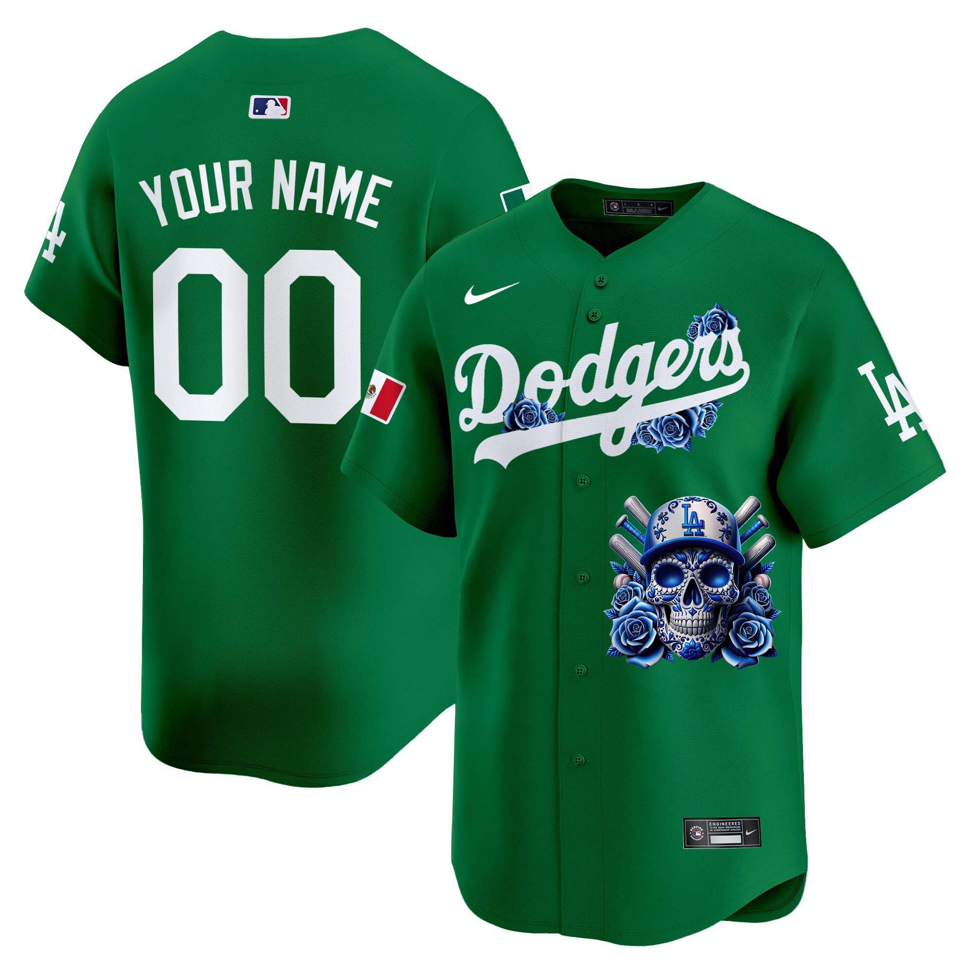 Men Los Angeles Dodgers Skull Vapor Premier Limited Custom Green Jersey V2 - Printed